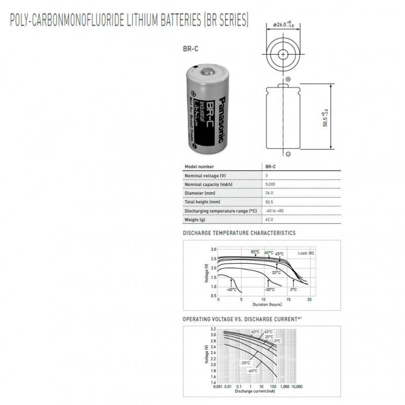 BR-C Panasonic Lithium Batterie Baby ohne Lötfahne, 3,0 Volt BR26500