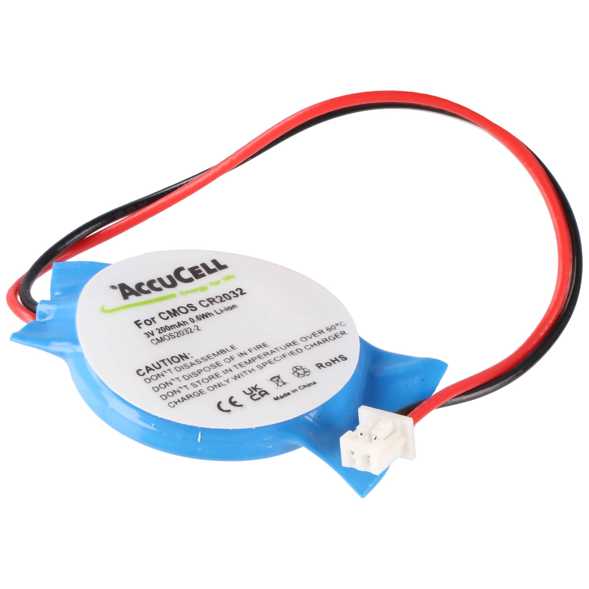 CMOS Batterie CR2032 mit Stecker, Backup Lithium Batterie, Stecker ca. 3,2x4mm, Kabellänge 7 cm