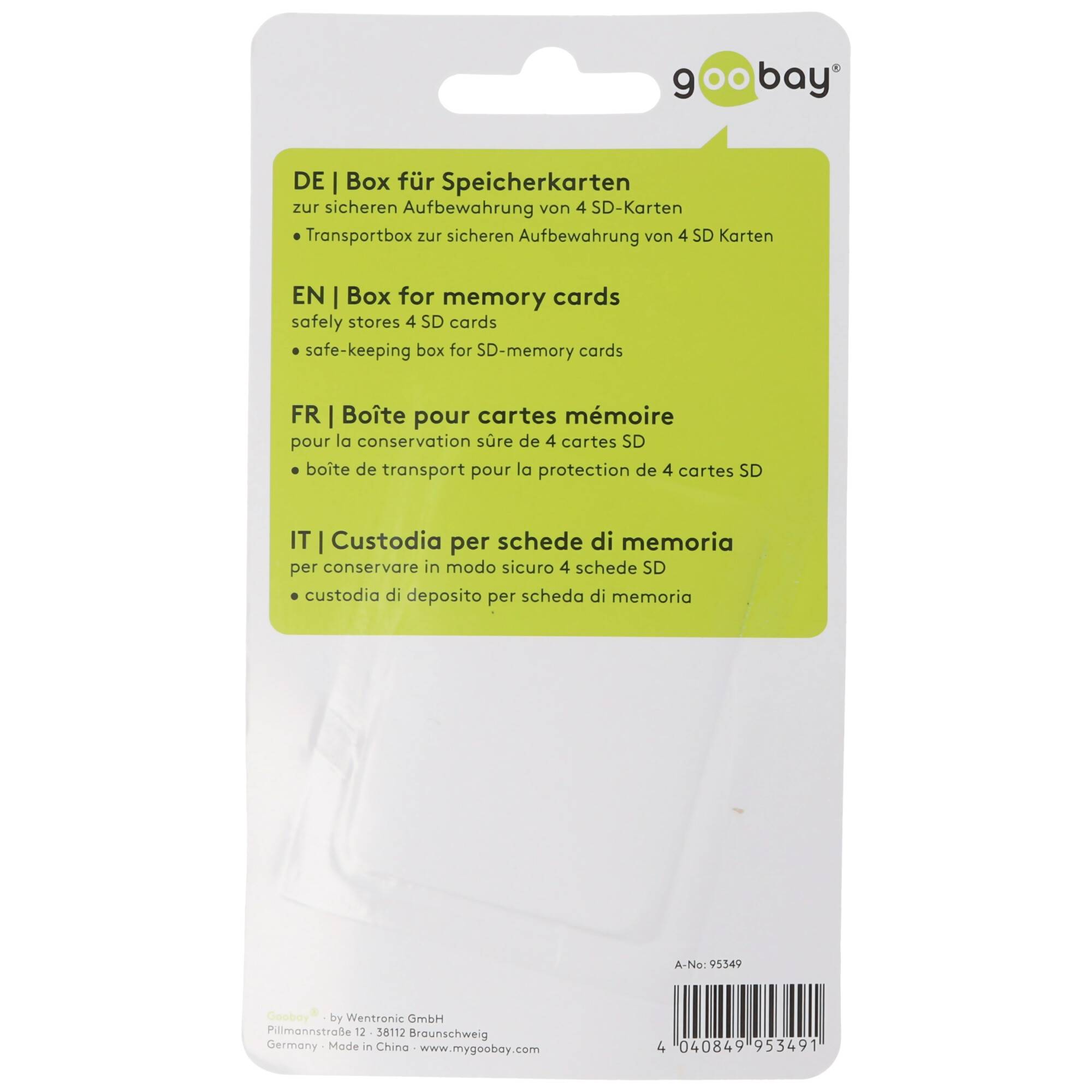 Aufbewahrungsbox für bis zu 4x SD Speicherkarten