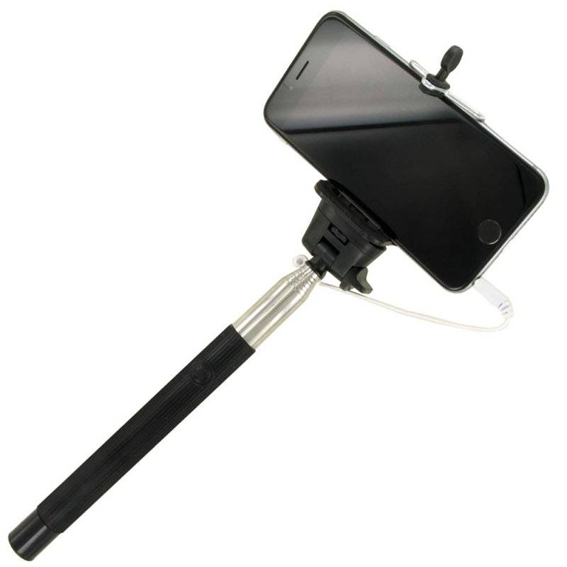Selfie Maker mit Klemmhalter, Teleskop ausziehbar mit Auslösekopf für Smartphone und Action-Cam
