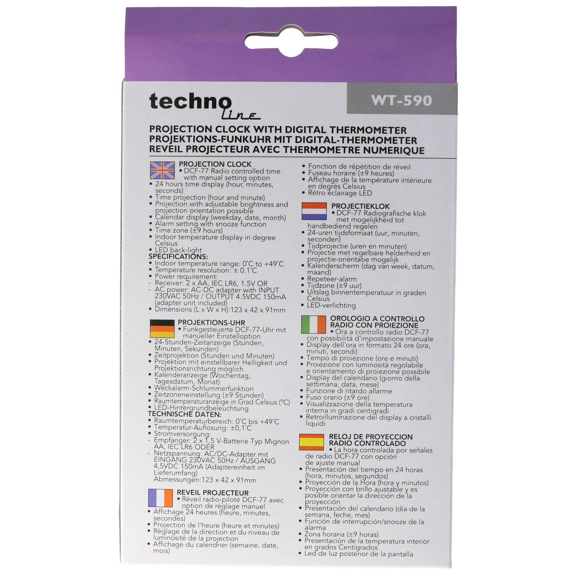 Funkwecker WT 590 mit Projektion der Uhrzeit z.B. an die Wand