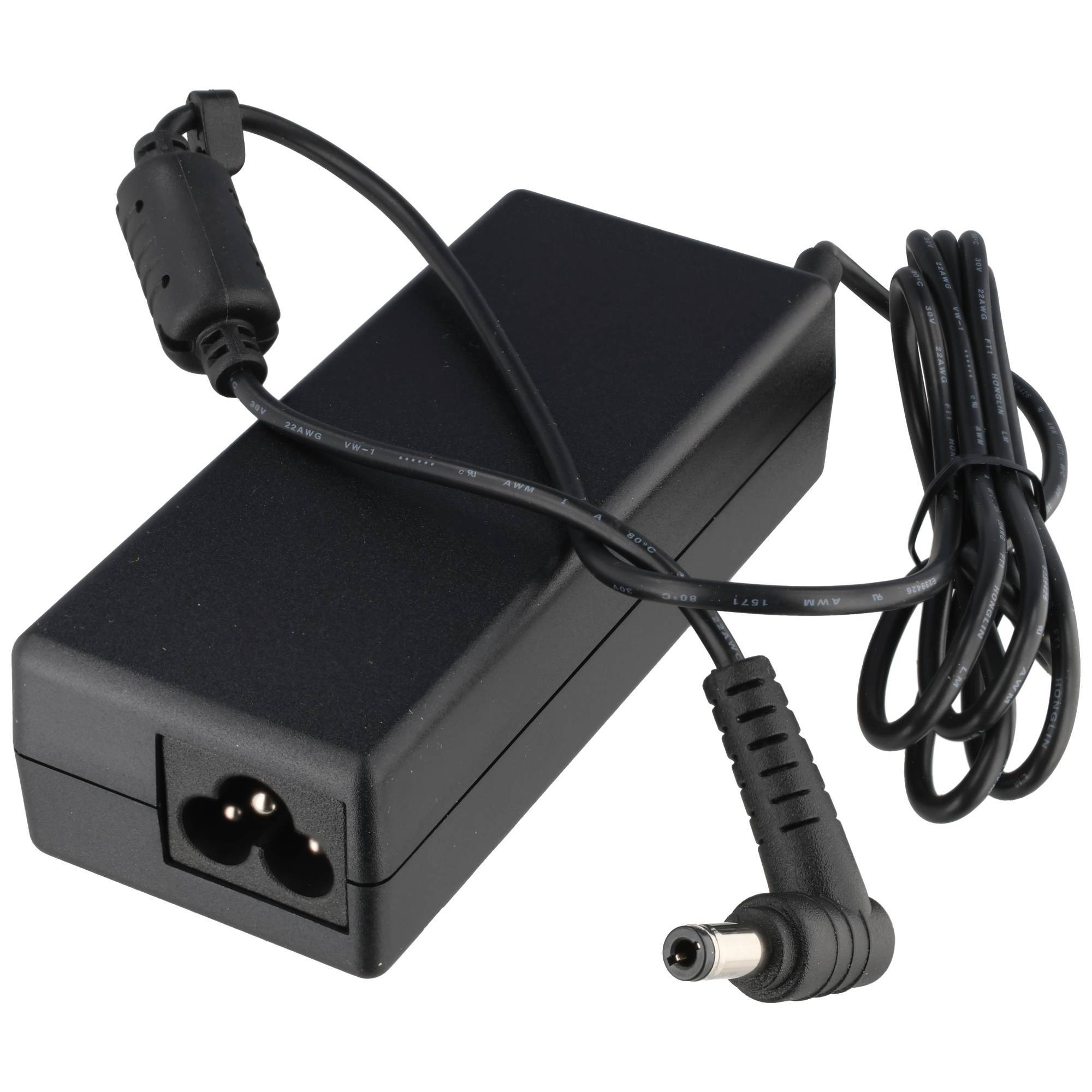 Schwarzer AC-Stromadapter mit angebrachtem Kabel und Hohlstecker-Anschluss
