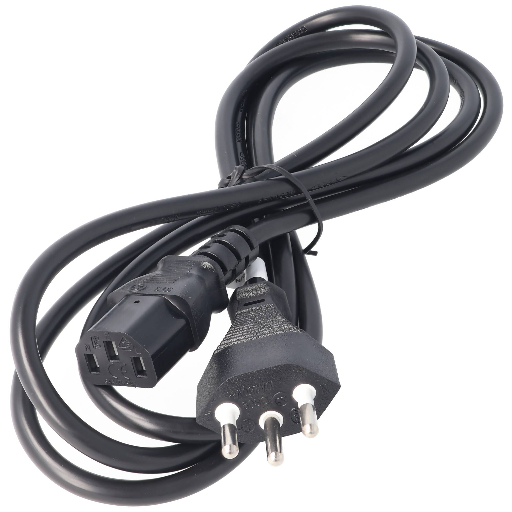 Netzkabel mit Schweiz-Stecker für IEC-Buchse C13, Stromkabel Schweiz mit 3 Pin