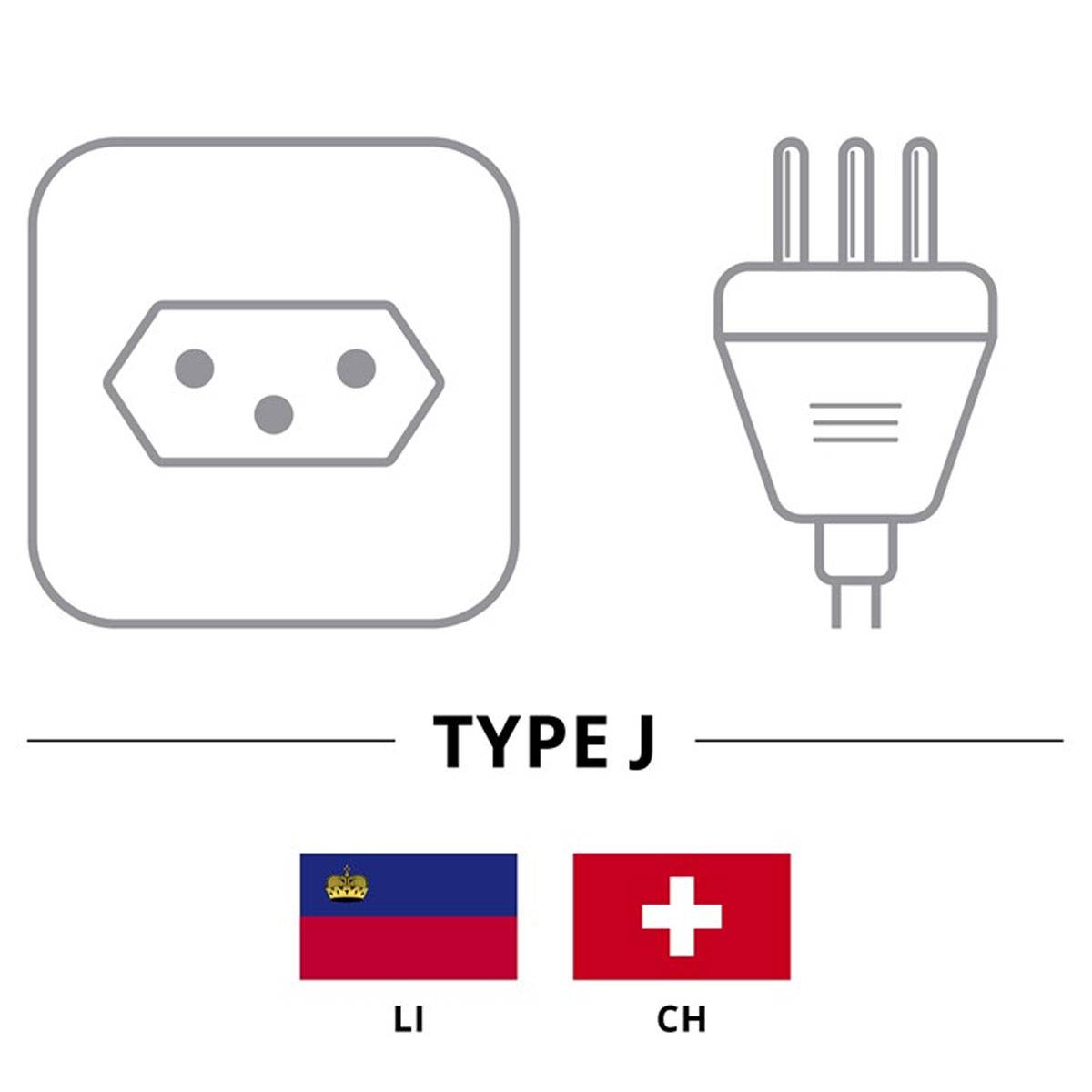 Netzkabel mit Schweiz-Stecker für IEC-Buchse C13, Stromkabel Schweiz mit 3 Pin