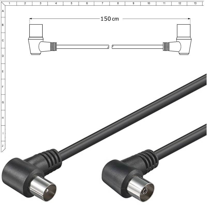 TV Anschlußkabel, koaxial Anschluss Kabel Winkel schwarz 1,5 Meter