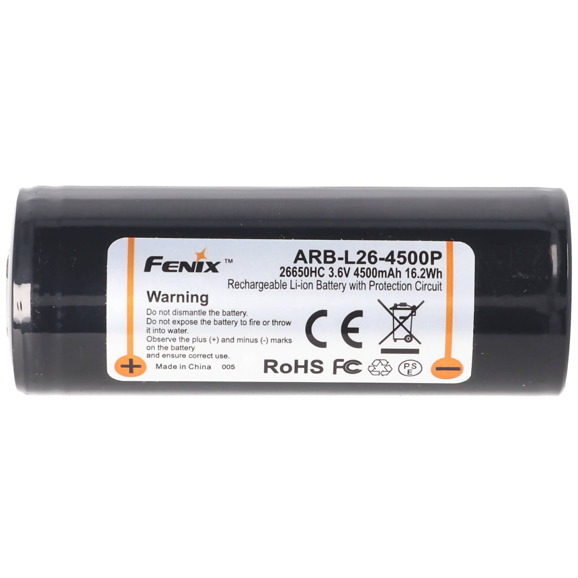 Akku für Fenix PD40R Led-Taschenlampe Fenix ARB-L26-4500P, 26650 Li-Ion Akku geschützt 4500mAh
