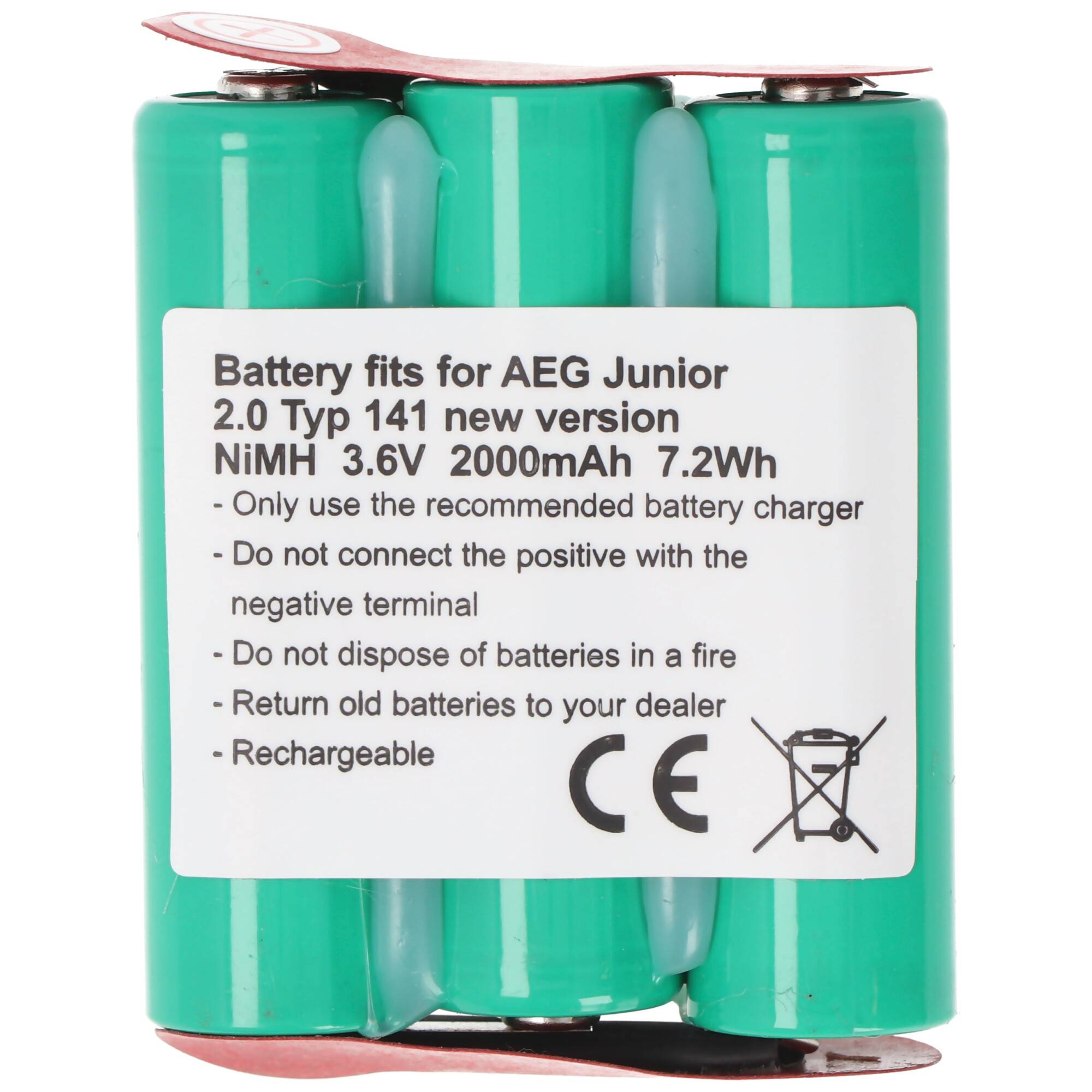 NiMH 3,6 Volt AkkuPack F1x3 AA mit bis zu 2000mAh Kapazität, AEG Typ 141 Junior 2.0 Akku neue Version nebeneinander