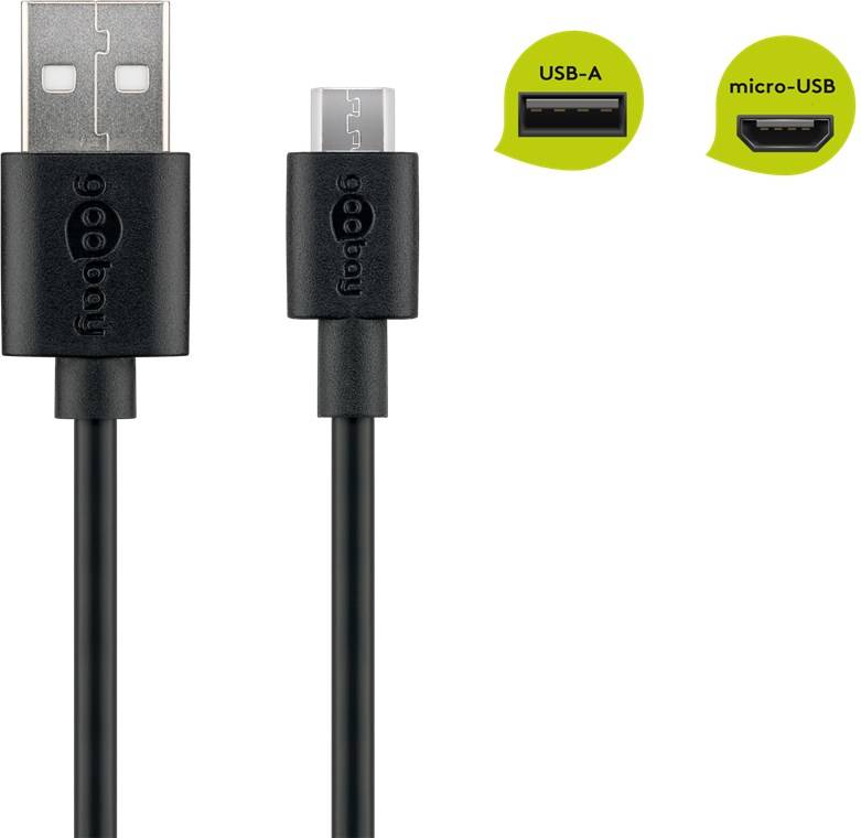 goobay Micro USB Lade und Synchronisationskabel Spiralkabel schwarz 1 m (1er Softpack)