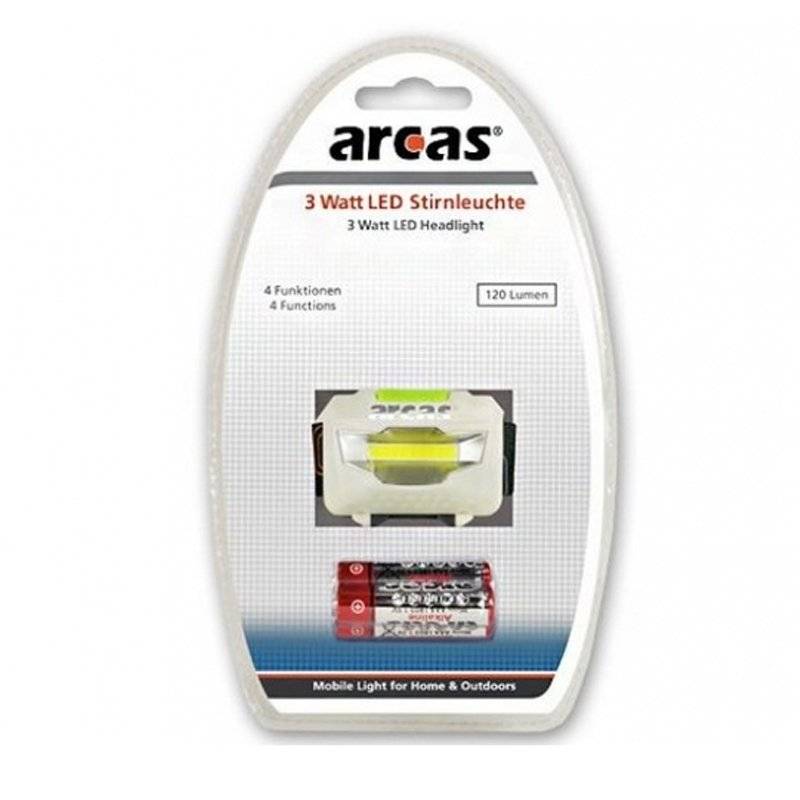3 Watt LED Stirnleuchte mit 4 Funktionen und bis zu 120 Lumen, inklusive Batterien