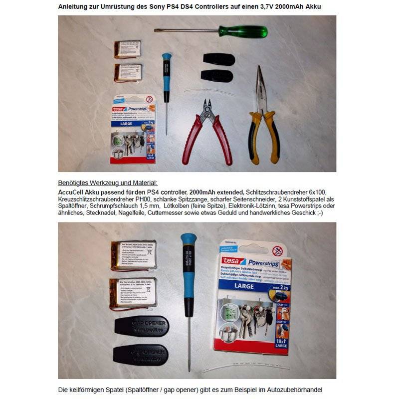 Akku passend für den Playstation PS4 Controller aber ohne Stecker, inklusive ausführlicher UmbauAnleitung