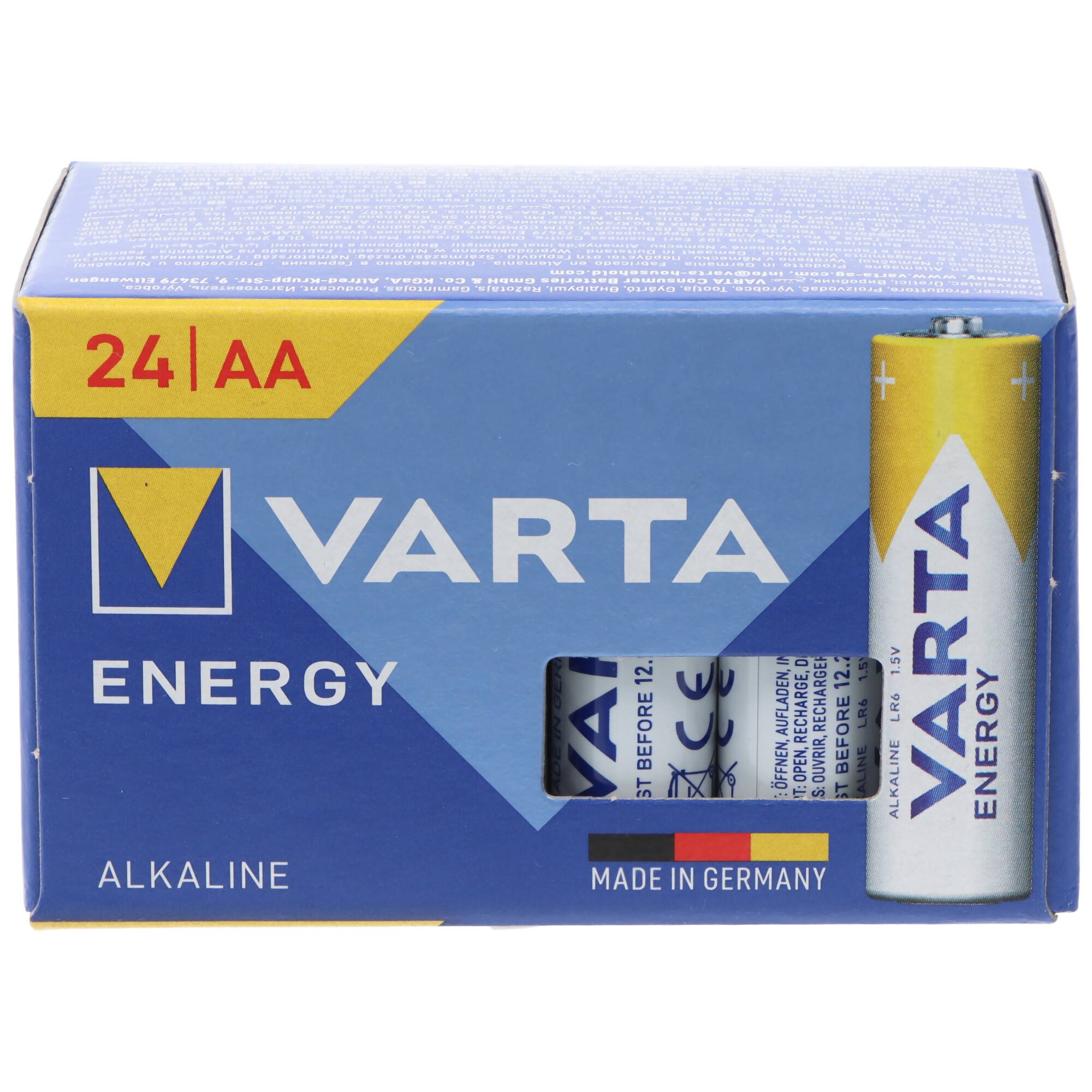 VARTA Energy Alkaline-Batteriepaket mit 24 AA-Batterien, mit Produktbranding und 