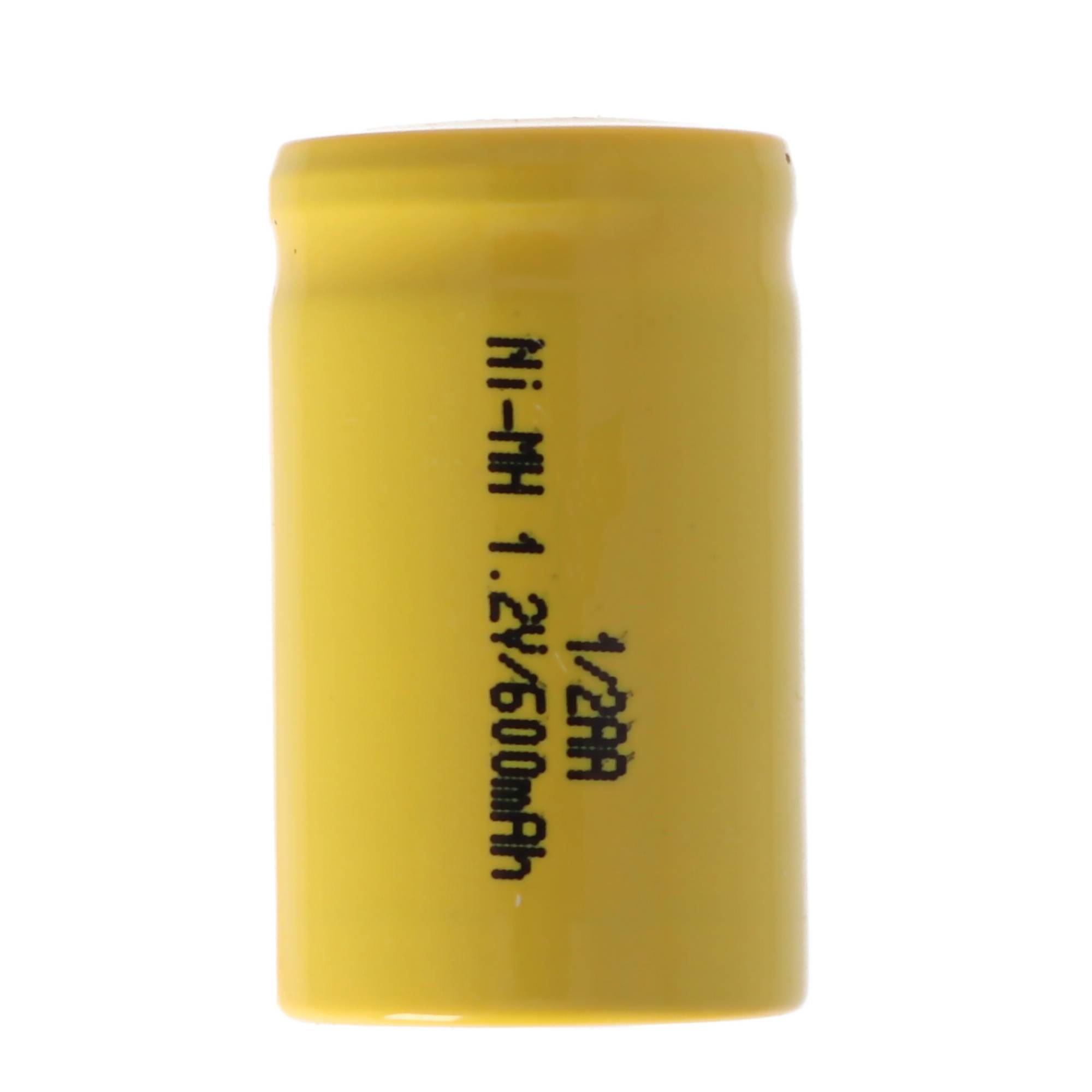 1/2AA Akku mit 1,2 Volt Spannung und 600mAh Kapazität, 25,5 x 14,5 mm