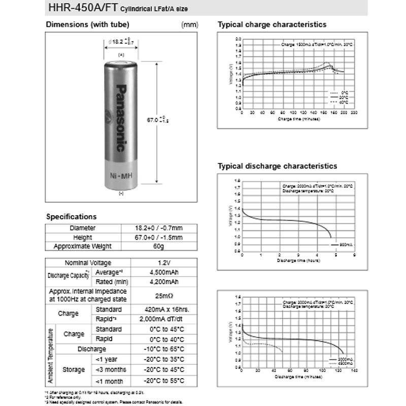 Panasonic HHR-450A NIMH Akku 4/3A 1,2 Volt 4500mAh mit Lötfahne Z-Form