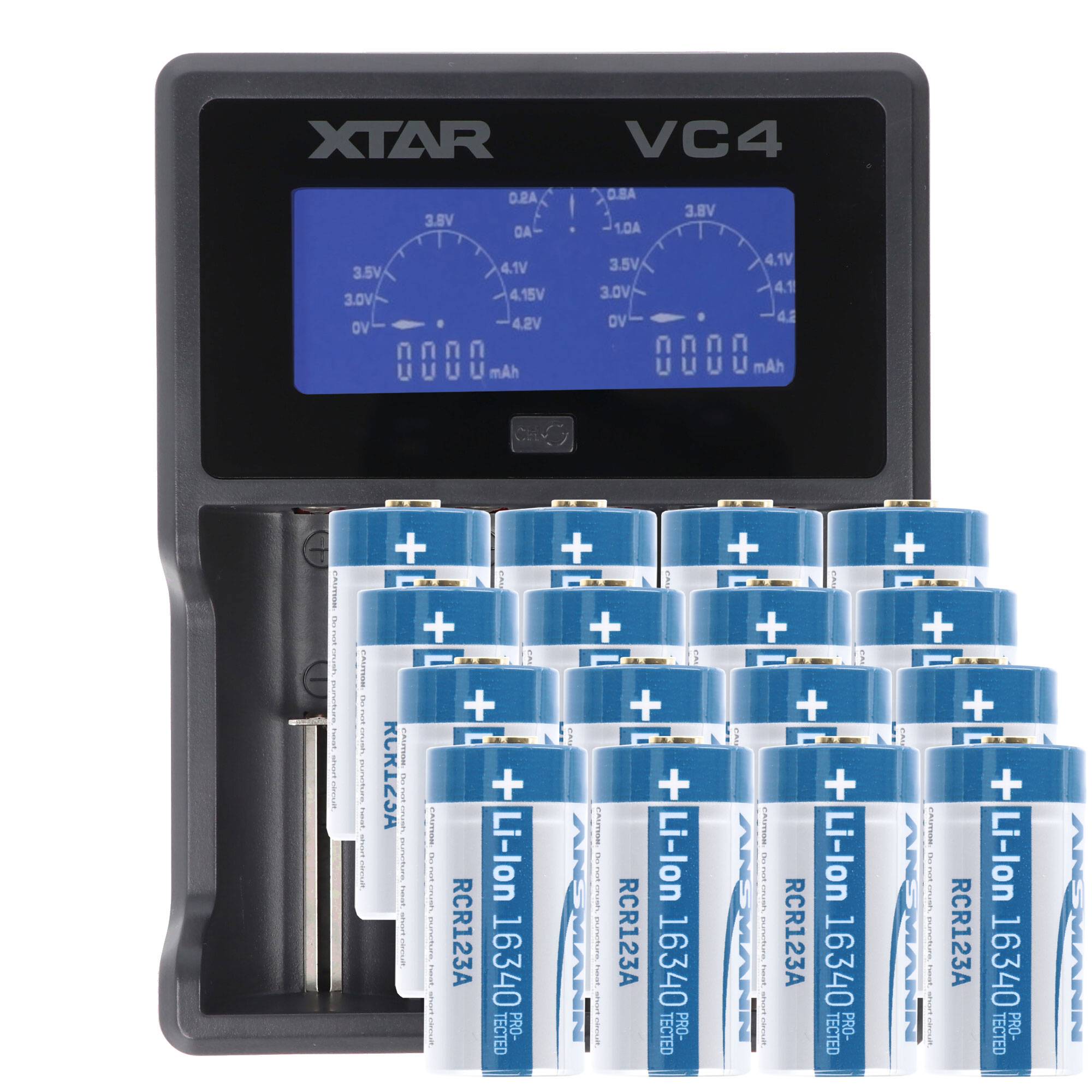 CR123 A Li-Ion Akku mit 3,6V , 3,7 Volt, 850mAh 16 Stück und Schnell-Ladegerät, Akkubox