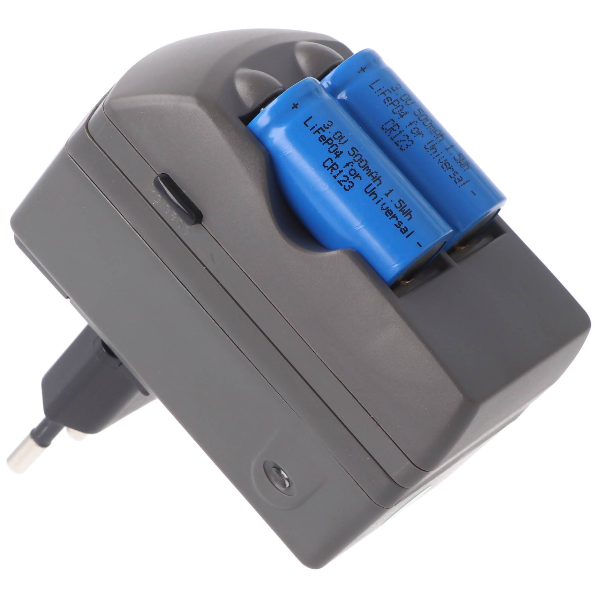 CR123A 2fach Ladegerät inklusive 2 Stück Li-Ion Akkus CR123A, jedoch nicht geeignet für Überwachungskamera und hohe Stro