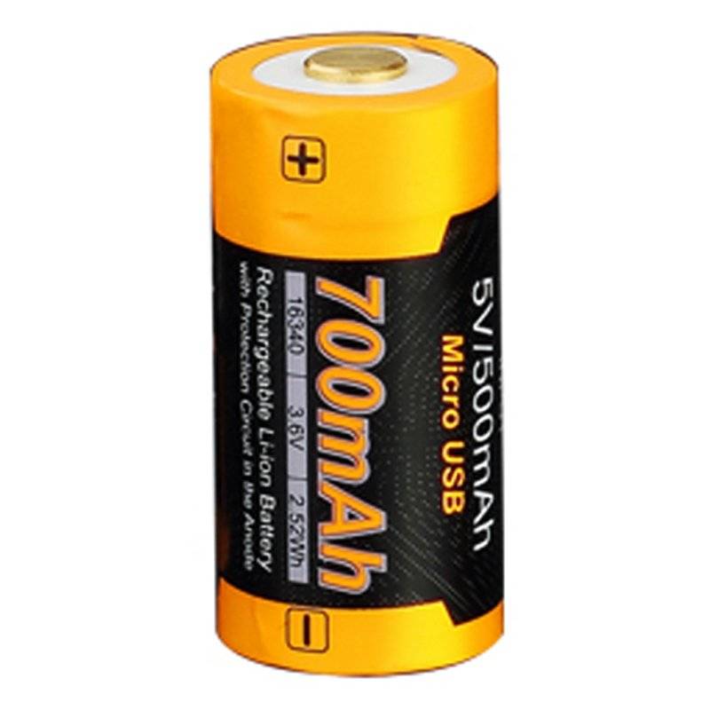 CR123 A Li-Ion Akku mit integrierter USB-Ladefunktion 3,6 Volt mit 700mAh und AccuCell Akkubox (kein extra Ladegerät not