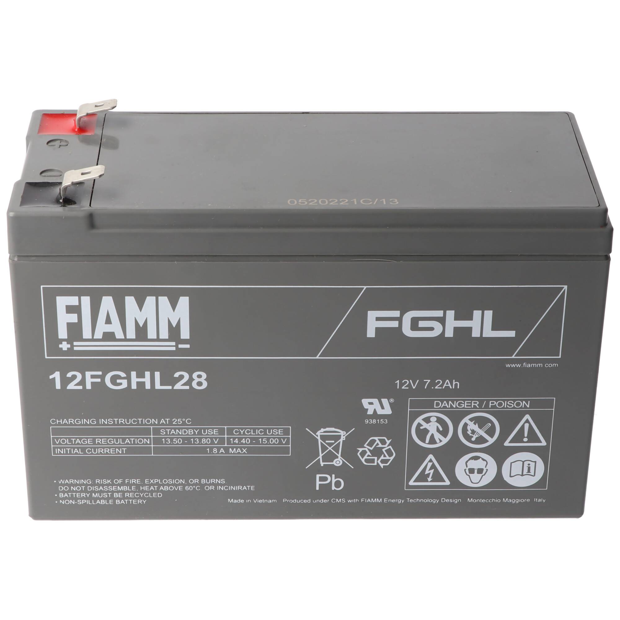 Fiamm 12FGHL28 Blei Akku 12 Volt 7200mAh mit Faston 6,3mm Kontakten