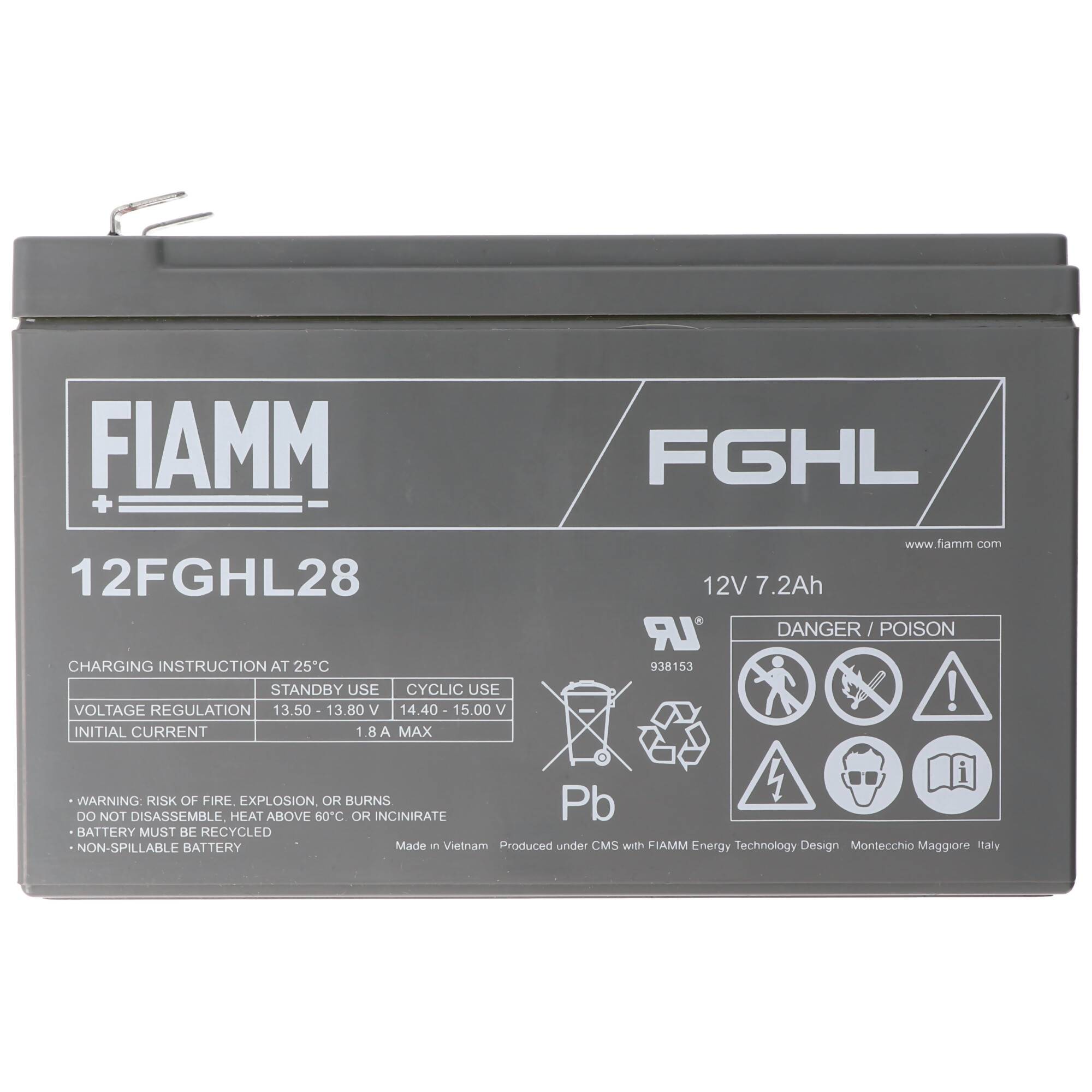 Fiamm 12FGHL28 Blei Akku 12 Volt 7200mAh mit Faston 6,3mm Kontakten