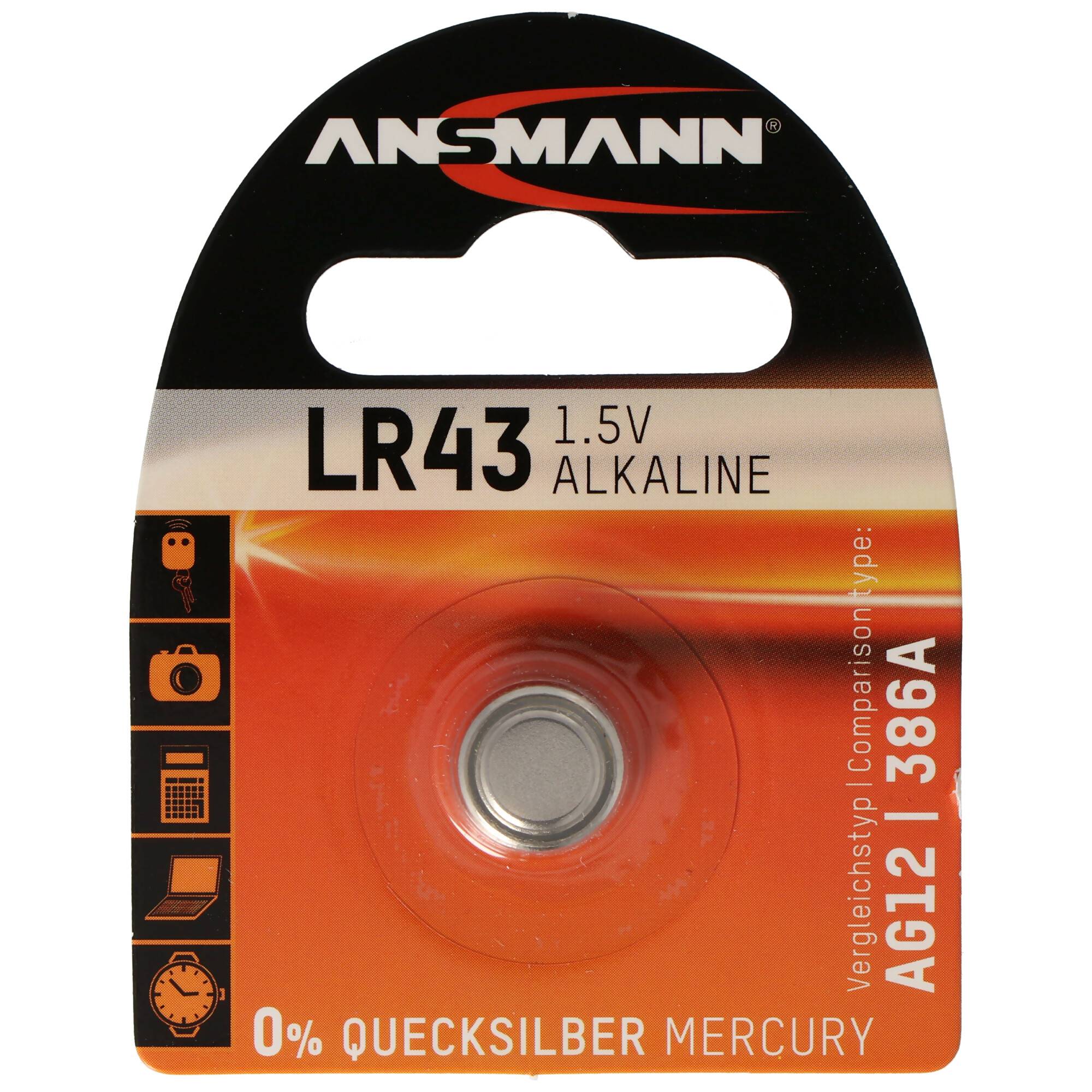 Panasonic LR43-V12GA, 186, 84, LR1142 Knopfzelle Panasonic Alkaline LR43EL/1B