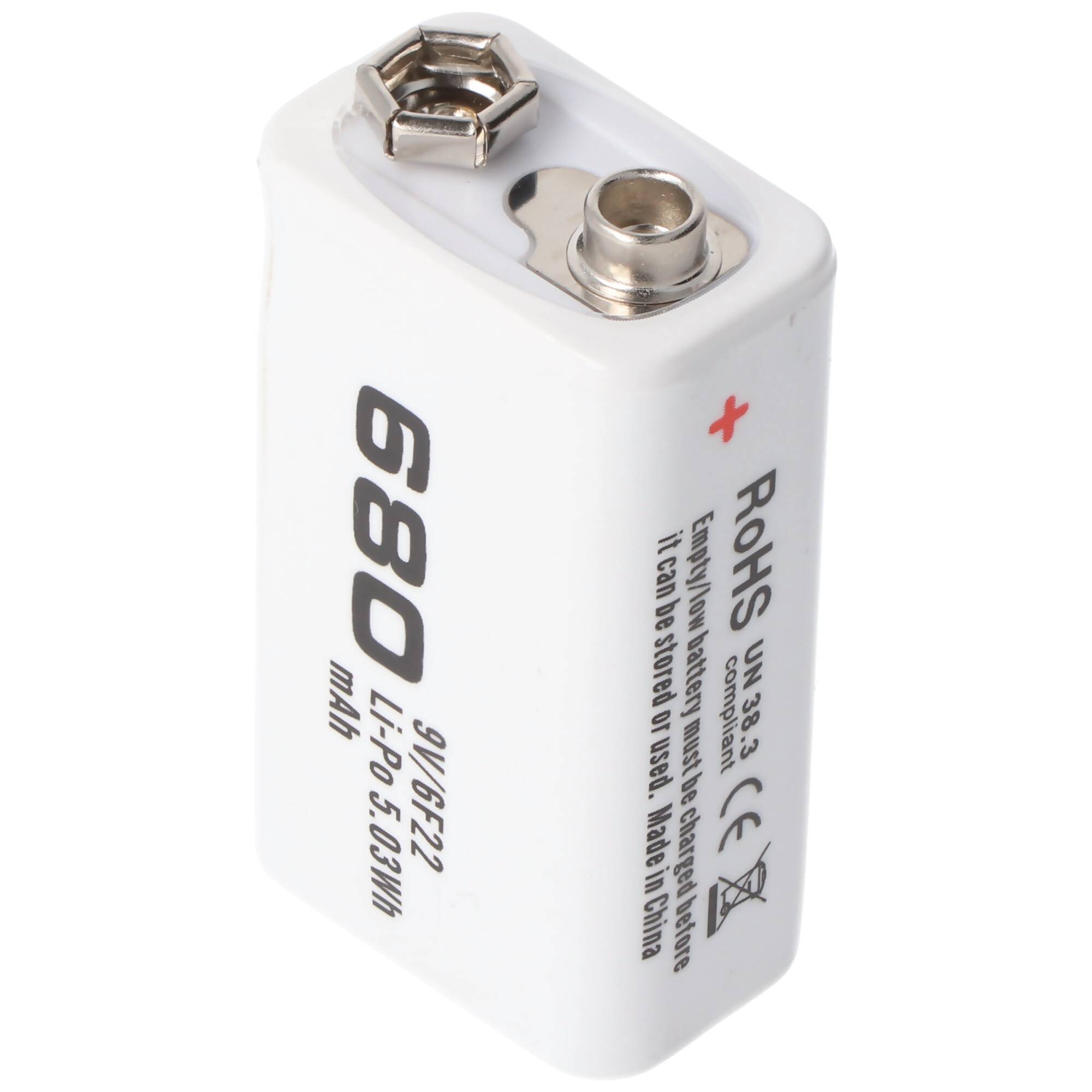 7.4V 680mAh 8,4 Volt Akku 9V-Block, 6LR61, 6F22, 680mAh Li-Polymer Akku ReadyToUse