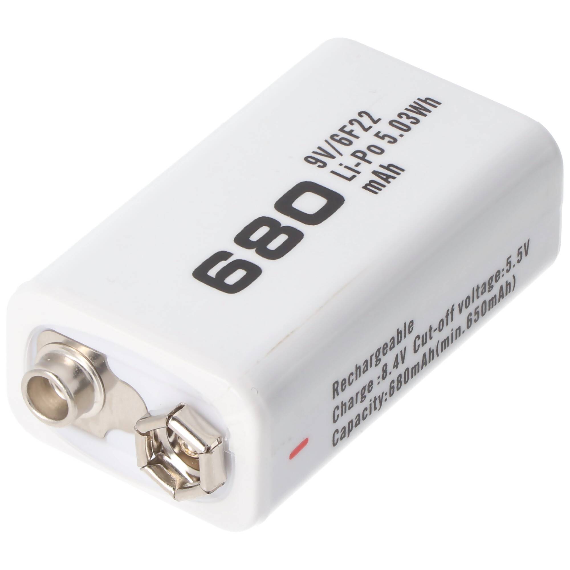 7.4V 680mAh 8,4 Volt Akku 9V-Block, 6LR61, 6F22, 680mAh Li-Polymer Akku ReadyToUse