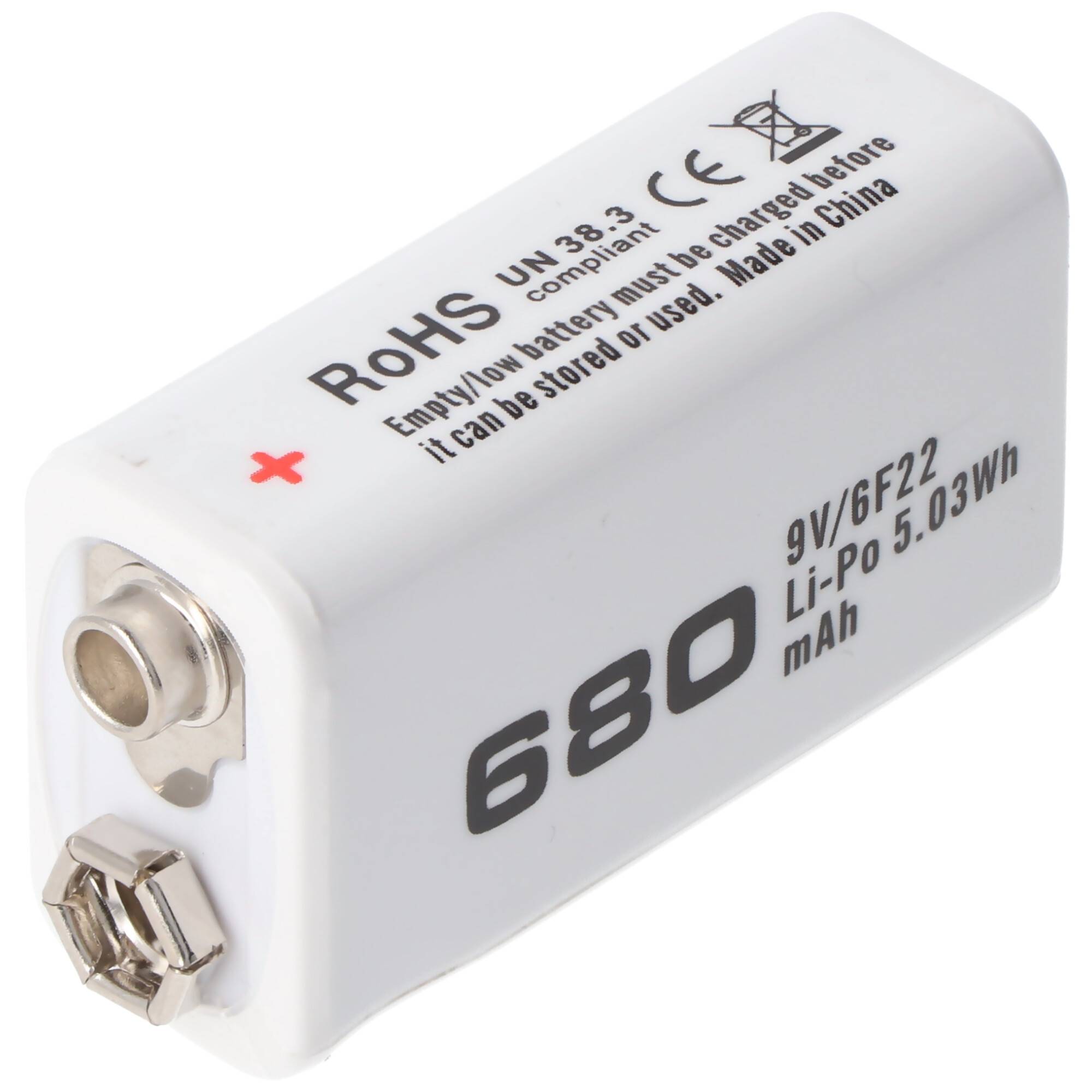 7.4V 680mAh 8,4 Volt Akku 9V-Block, 6LR61, 6F22, 680mAh Li-Polymer Akku ReadyToUse