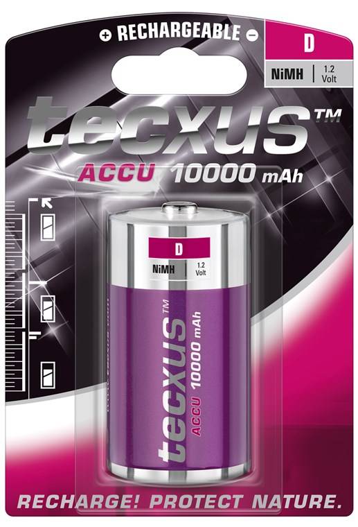 tecxus Rechargeable Nickel Metallhydrid Akku D Mono/HR20 10000 mAh 1,2 V (1er Blister)