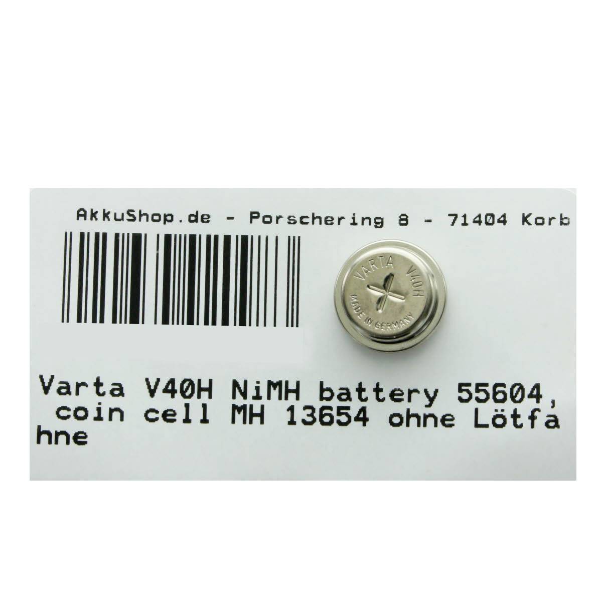 Varta V40H NiMH battery 55604, coin cell MH 13654, 4 Stück