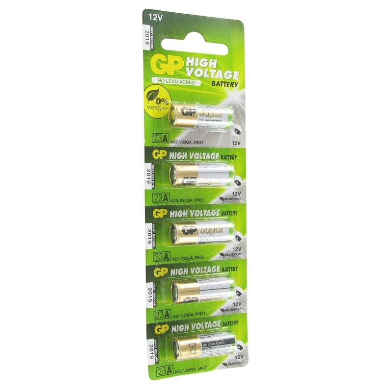 5 Stück GP23A 12 Volt Super High Voltage Alkaline Batterie 23Ae, A23, VA23GA, MS21, MN21, 8LR932, 28x10mm
