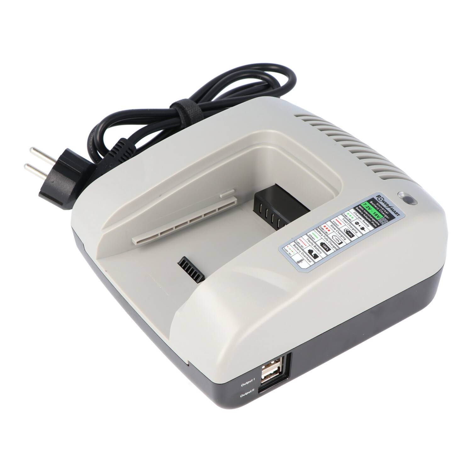 AccuCell Basisladegerät für austauschbare Ladeadapter für diverse Werkzeug-Akkus passend für 7,2-18V Li-Ionen, NiMH und