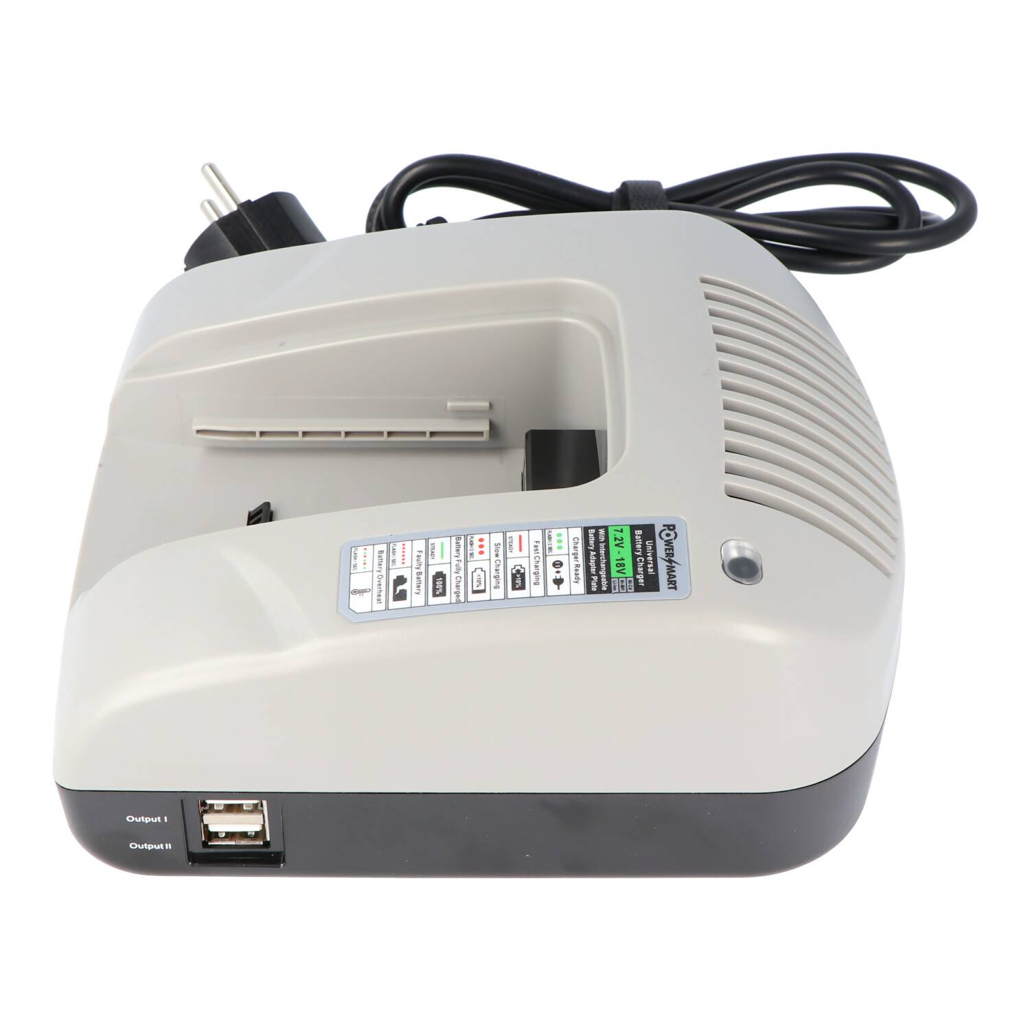 AccuCell Basisladegerät für austauschbare Ladeadapter für diverse Werkzeug-Akkus passend für 7,2-18V Li-Ionen, NiMH und