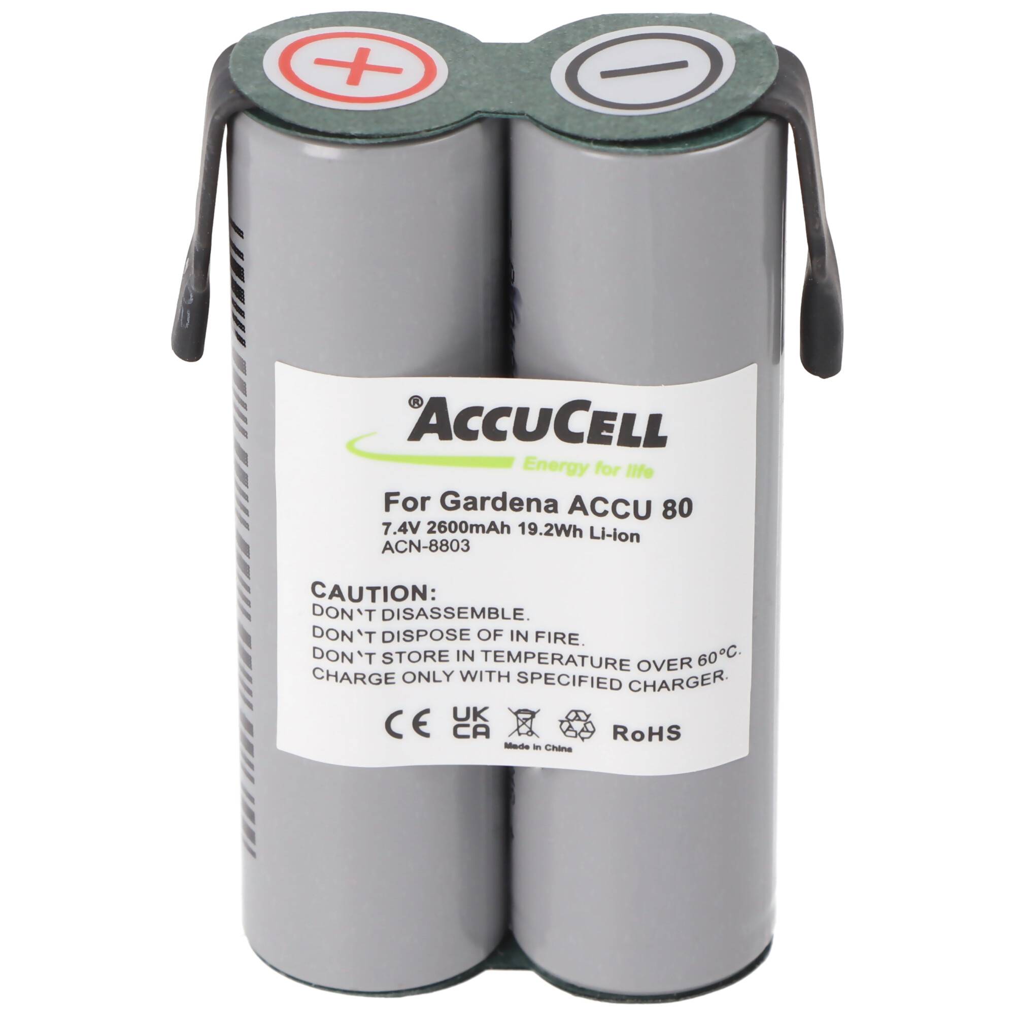 Akku passend für Gardena Accu 80 Li-Ion Akku mit Faston 4,8mm Anschlüssen, 7,4 Volt mit 2600mAh