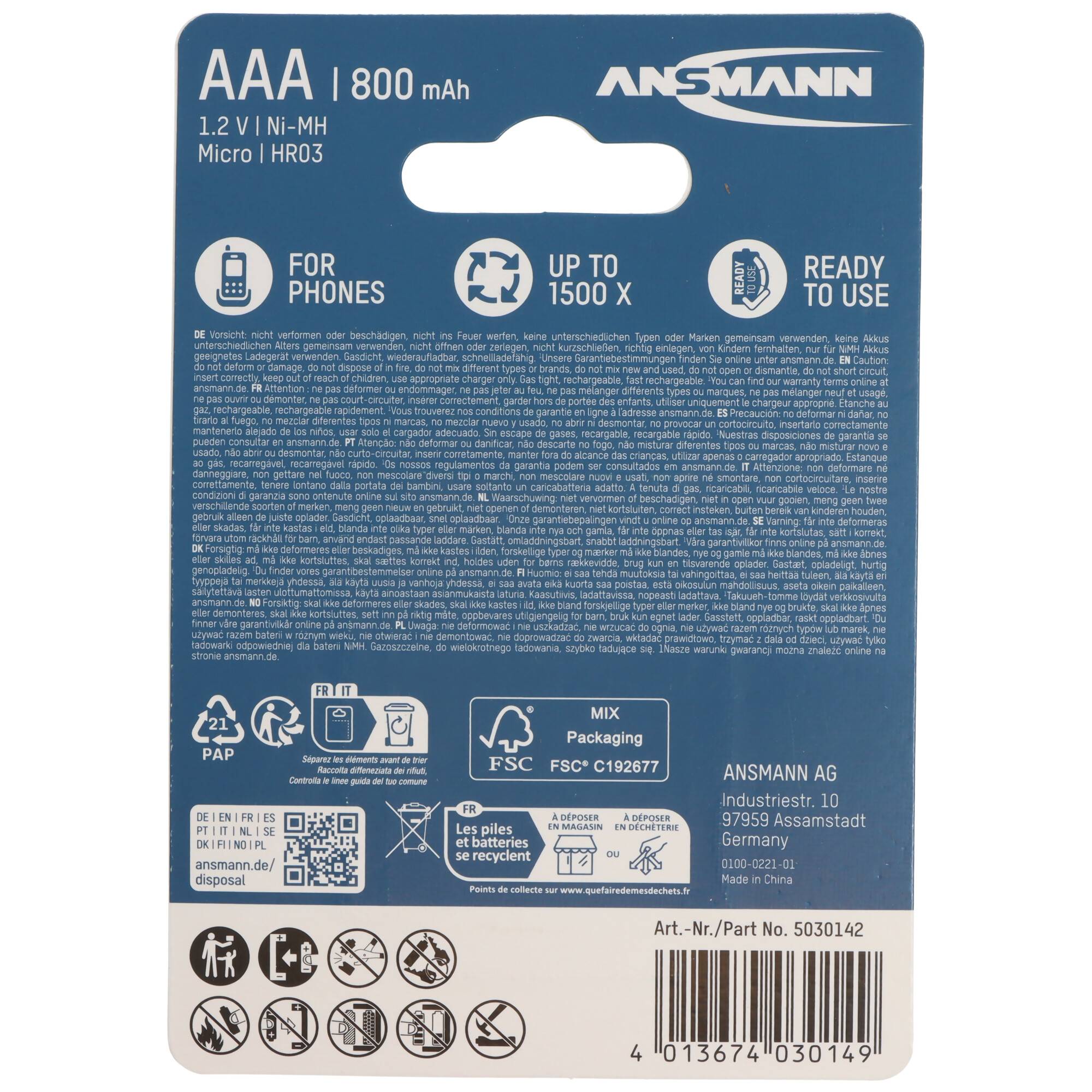 Telefon Akku AAA NiMH 800mAh ideal für schnurlose DECT Telefon