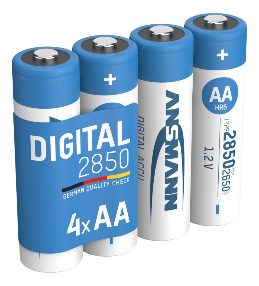 Viererpack AA-Batterien mit Aufschrift: Digital 2850, Ansmann, 1,2V, Deutsche Qualitätskontrolle.