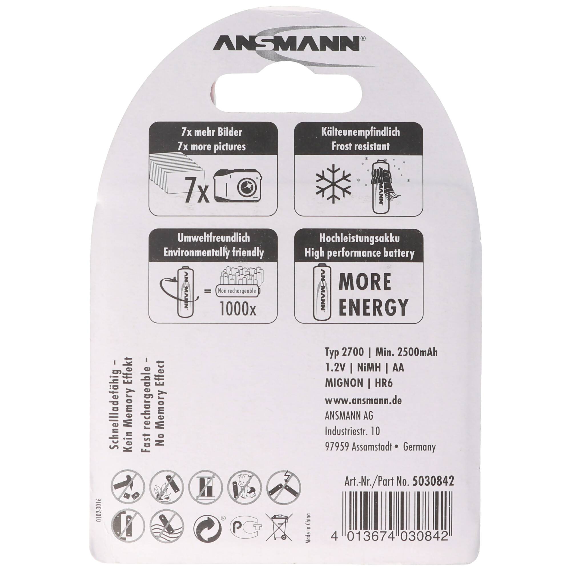 Ansmann NiMH 1,2V AA 2700mAh Photo Akku 4 Stück inkl. AccuSafe