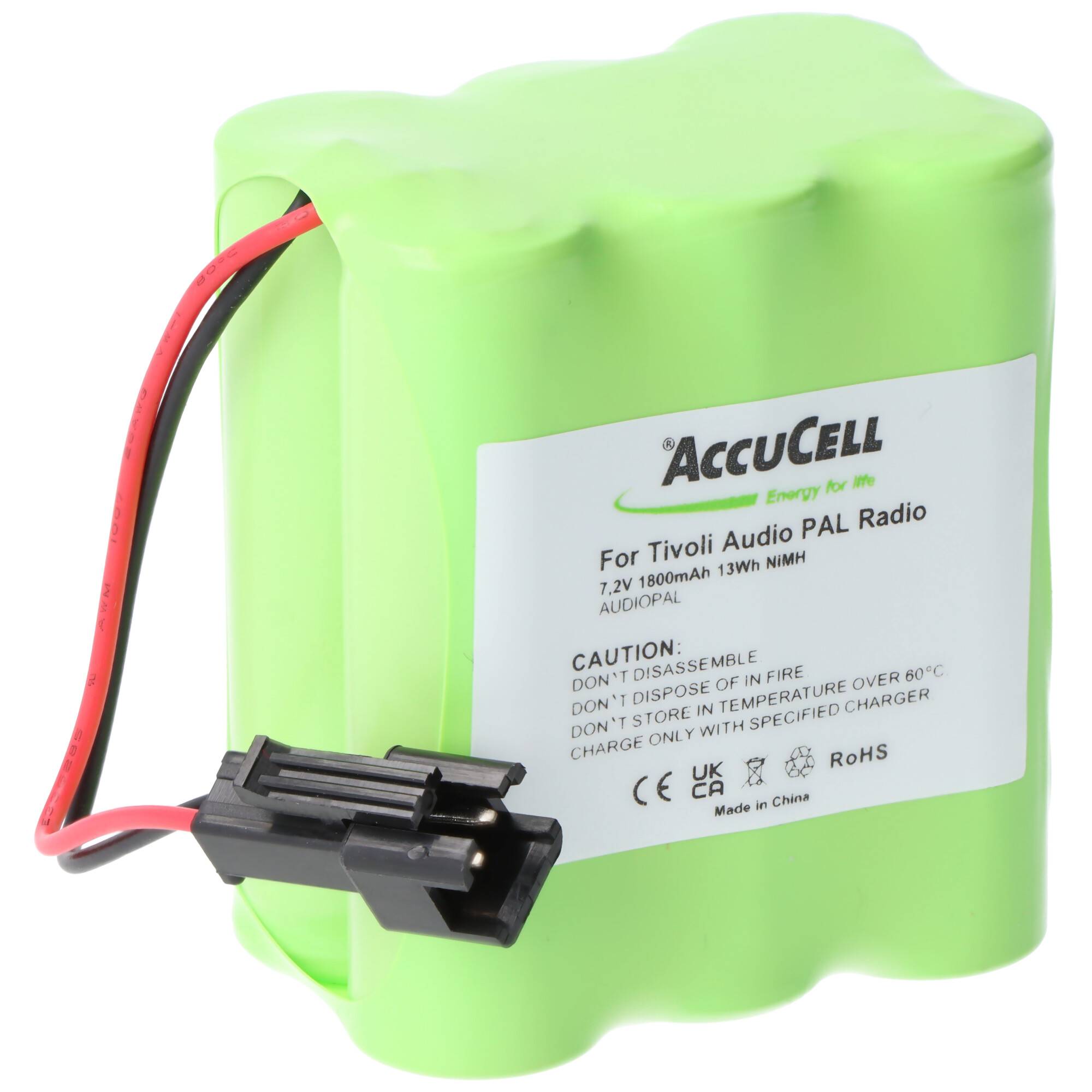 Akku passend für Tivoli Audio PAL Radio, iPAL Radio, MA-1, -2,-3 mit 1800mAh, 2-poliger Stecker