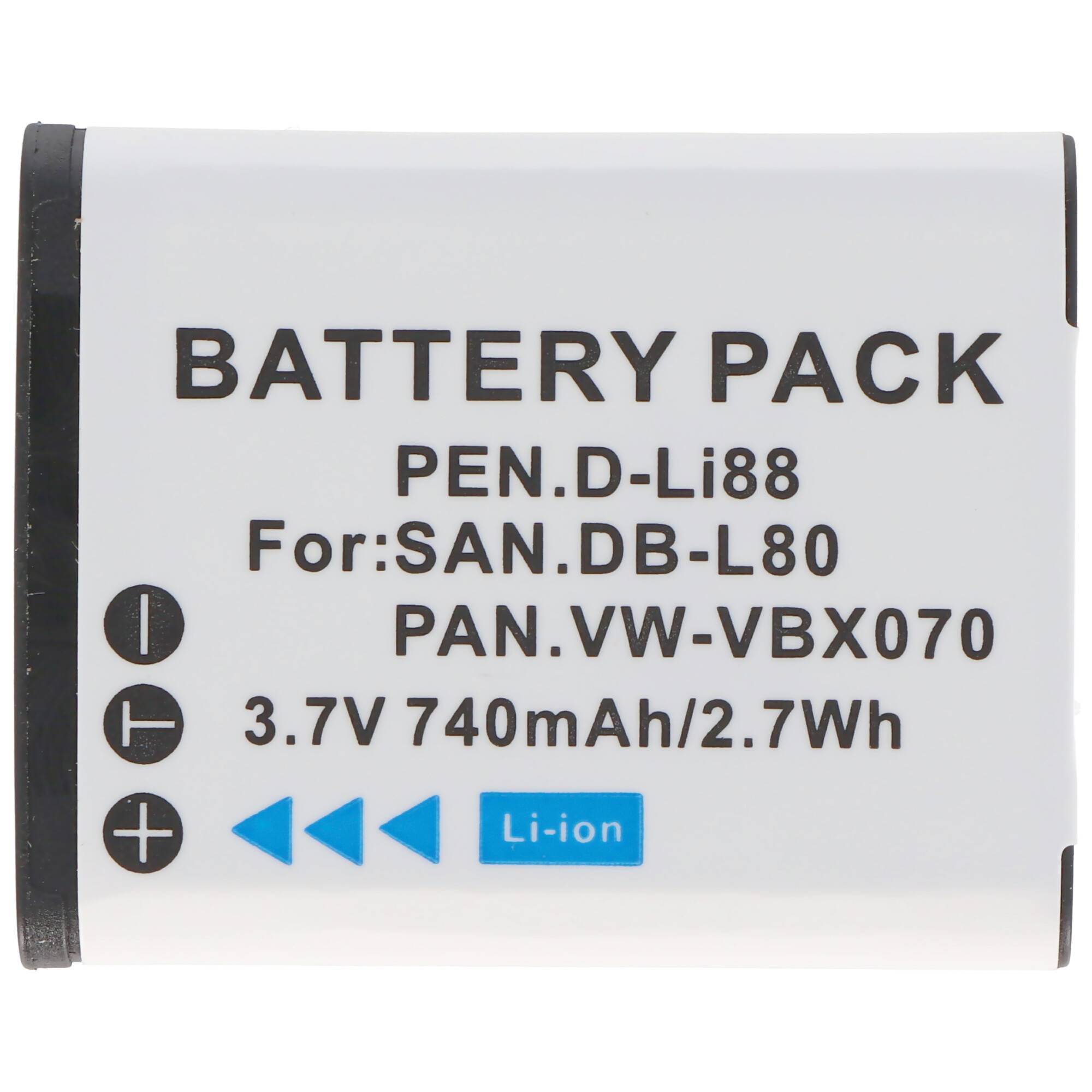 Akku passend für Sanyo DB-L80, DMX-CG10, VPC-CG10, VPC-X1200