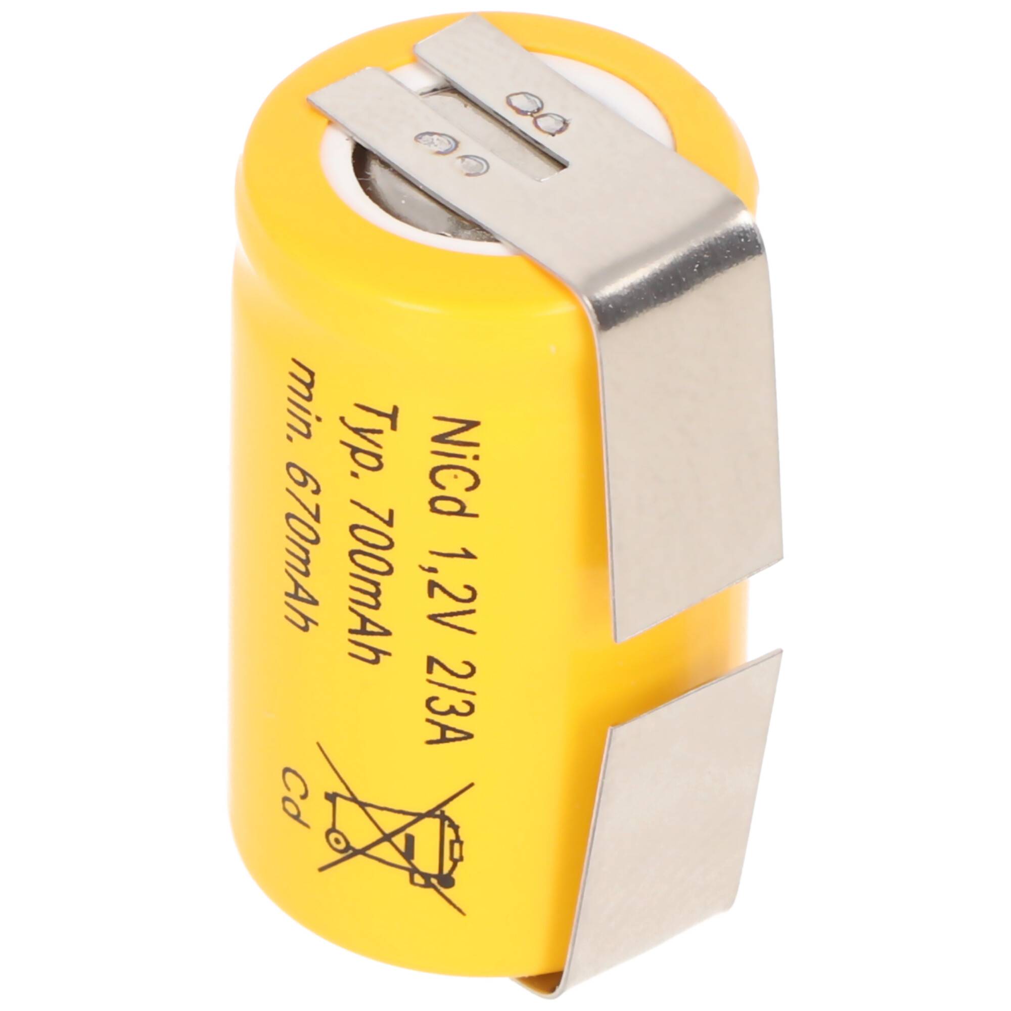 Ersatzakku KR-600AE 2/3 A Cadnica NICD Akku mit Lötfahnen in U-Form (nicht original Sanyo)