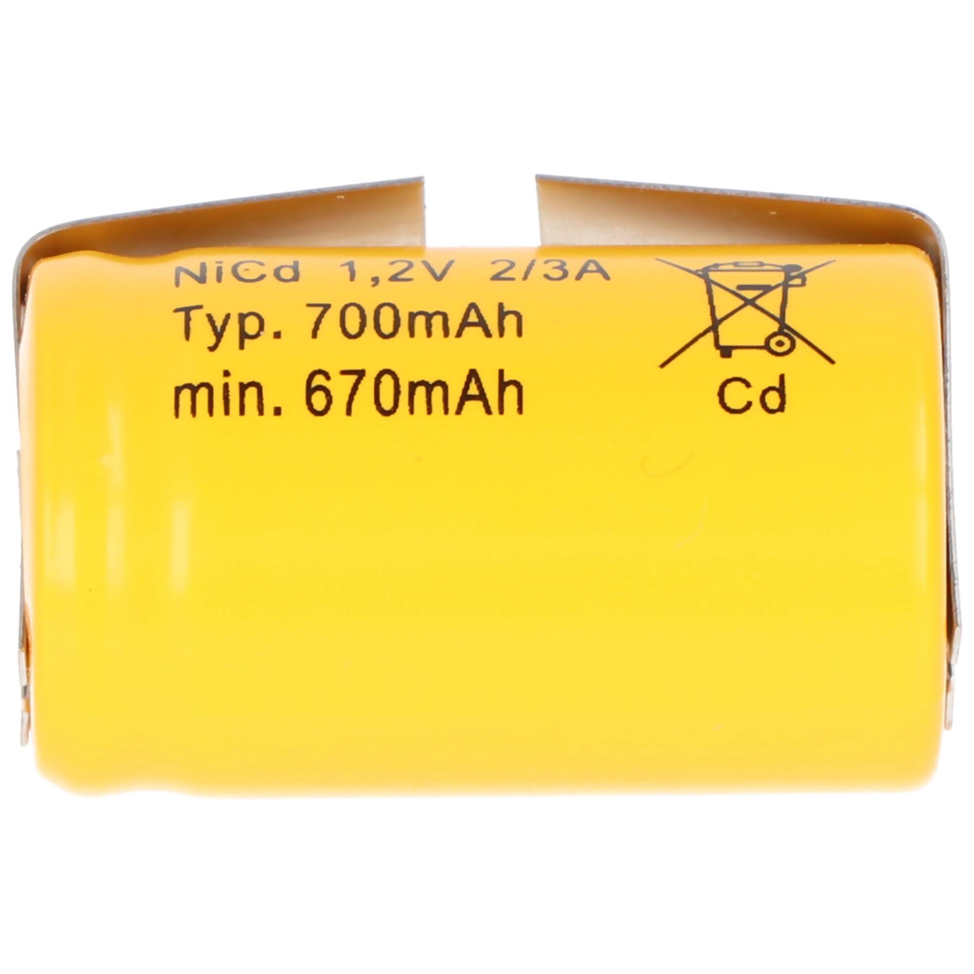 Ersatzakku KR-600AE 2/3 A Cadnica NICD Akku mit Lötfahnen in U-Form (nicht original Sanyo)
