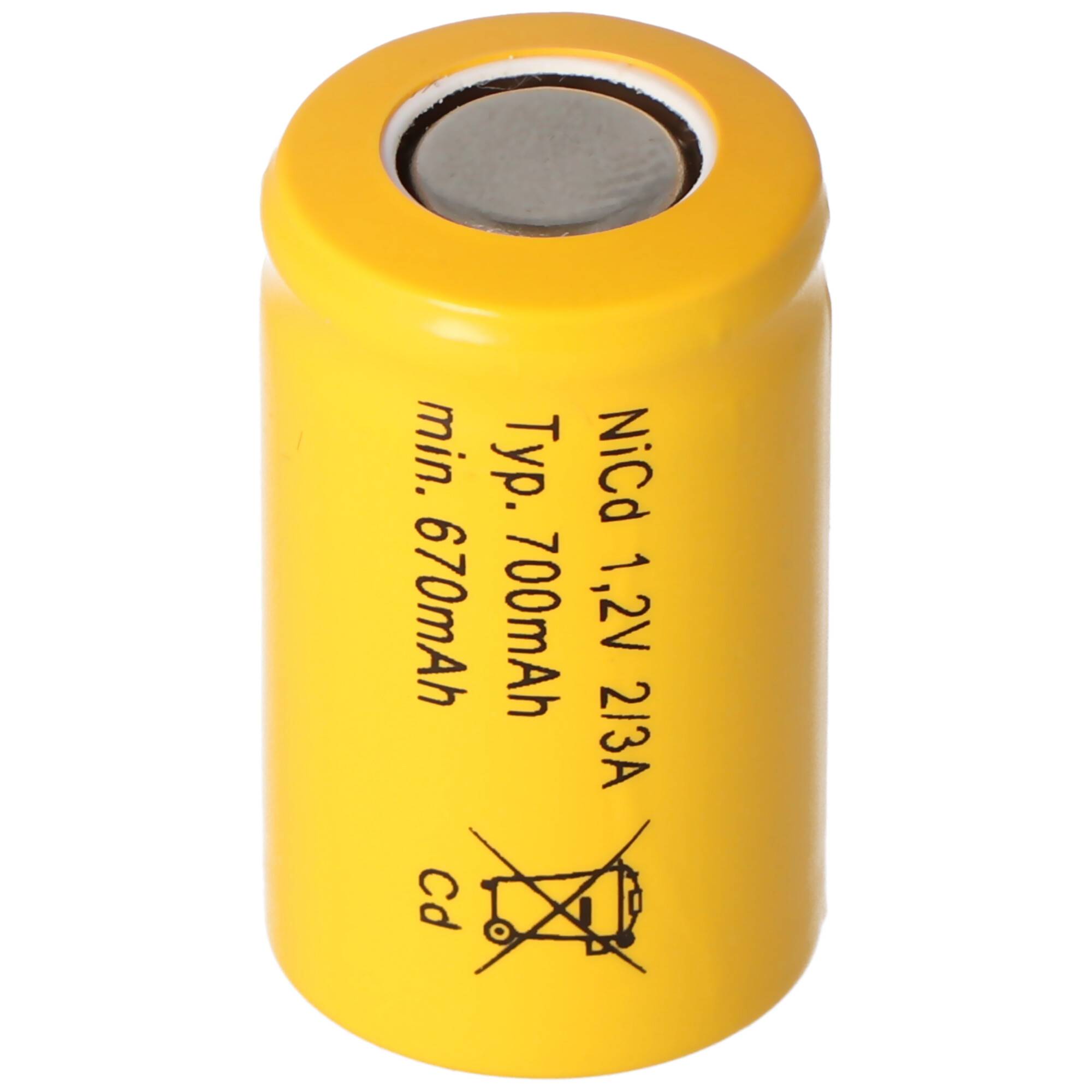 2/3 A Cadnica NICD Akku Flat Top ohne Lötfahne, 1,2 Volt 700mAh