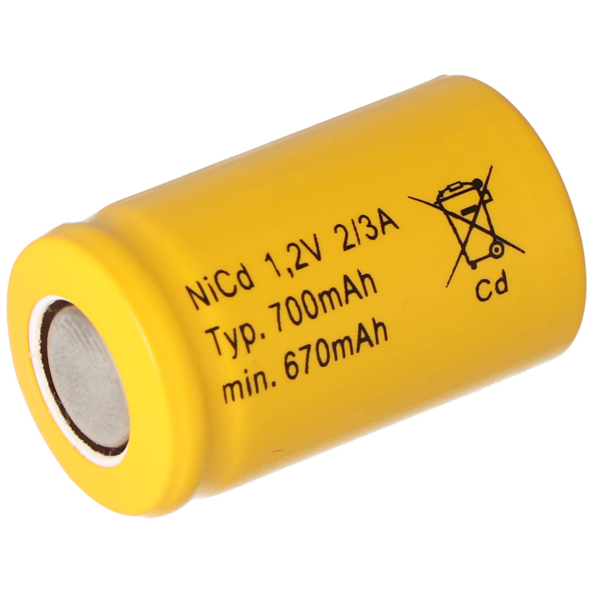 2/3 A Cadnica NICD Akku Flat Top ohne Lötfahne, 1,2 Volt 700mAh