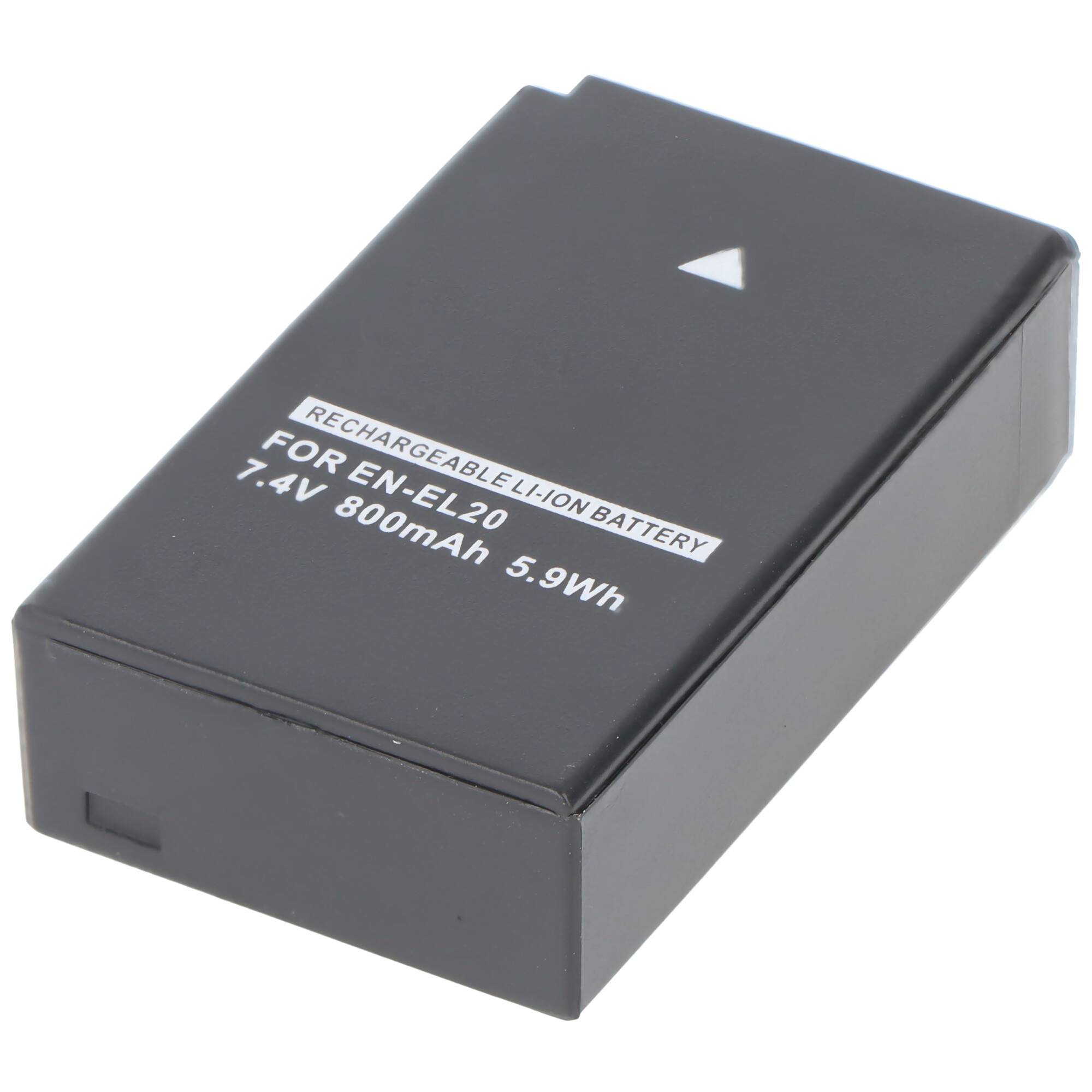 Schwarze wiederaufladbare Li-Ionen-Kamerabatterie mit der Aufschrift „FOR EN-EL20 7.4V 800mAh 5.9Wh