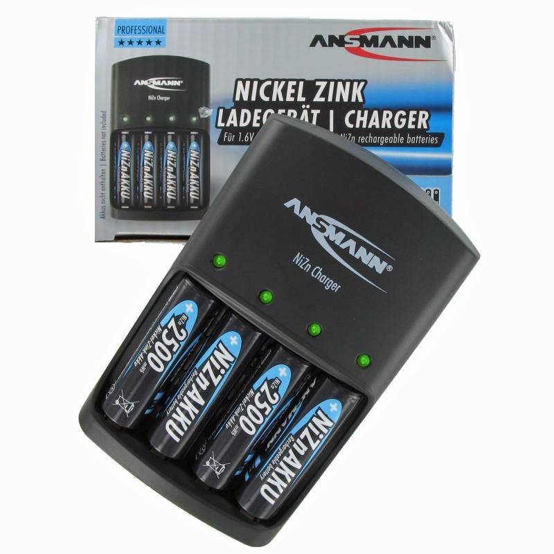 Ansmann Schnell-Ladegerät für NiZn 1,6 Volt Akku mit 4x 2500mWh Mignon AA