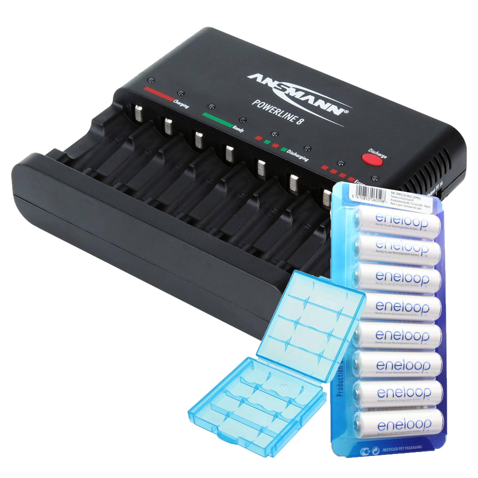 Panasonic eneloop Standard HR-3UTGB 8 Stück AA Mignon Akkus und Ansmann Powerline 8 Ladegerät