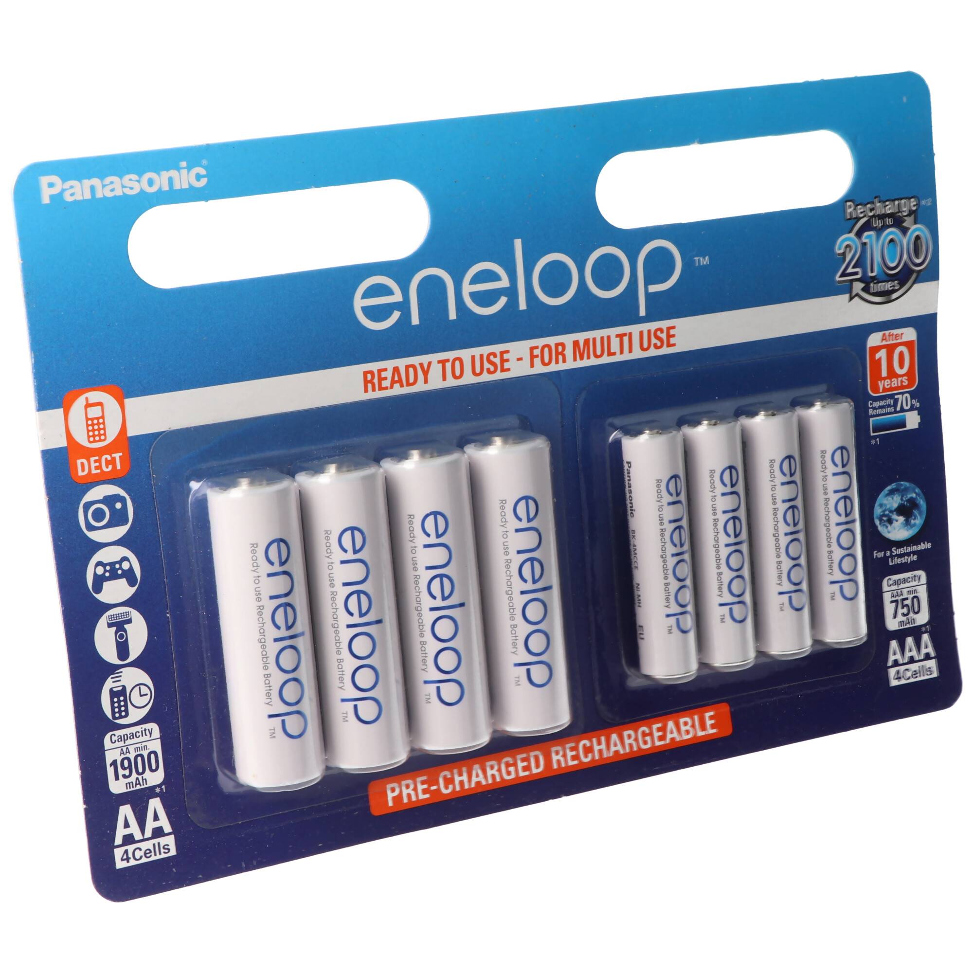 Panasonic eneloop Standard (ehem. Sanyo eneloop Standard) Kombipack inkl. 4x Mignon AA und 4x Micro AAA 1,2V Akkus im Bl