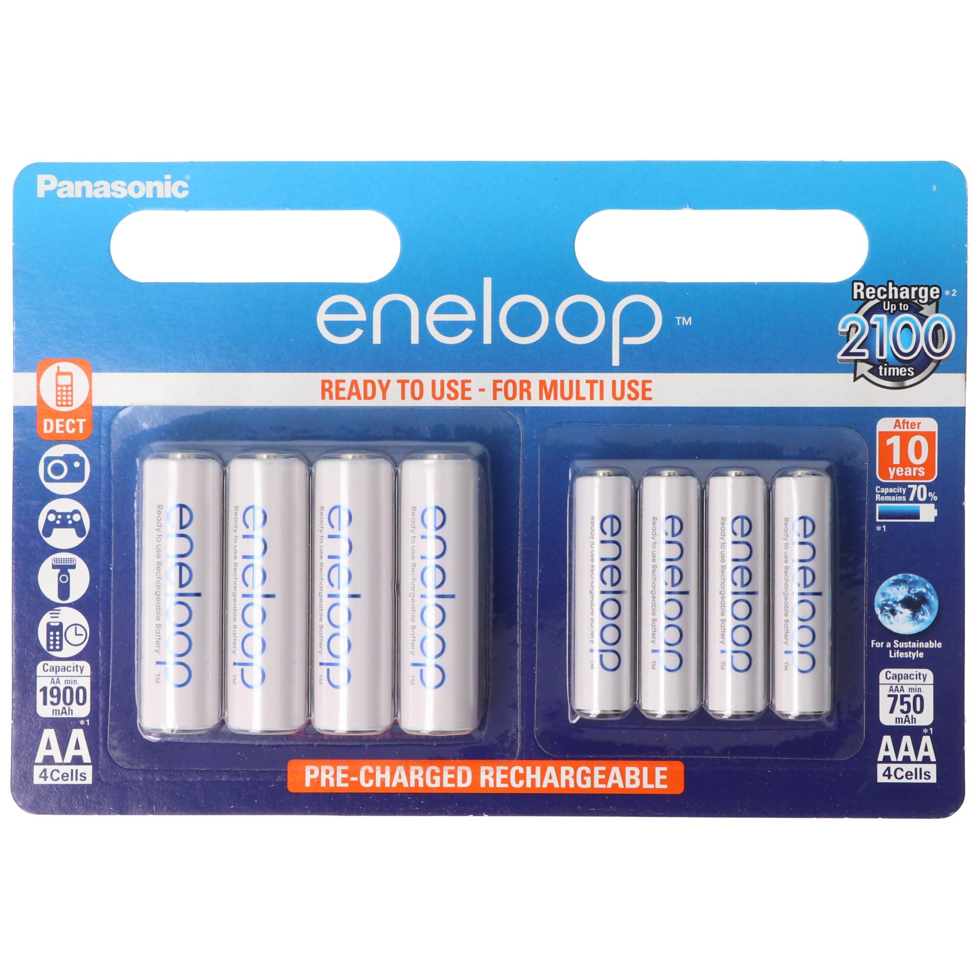 Panasonic eneloop Standard (ehem. Sanyo eneloop Standard) Kombipack inkl. 4x Mignon AA und 4x Micro AAA 1,2V Akkus im Bl