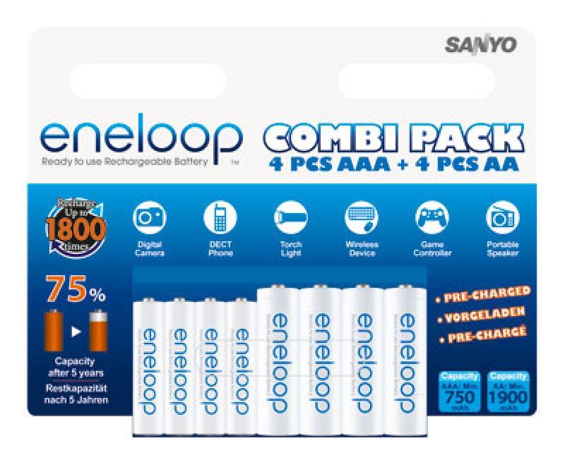 Panasonic eneloop Standard (ehem. Sanyo eneloop Standard) Kombipack inkl. 4x Mignon AA und 4x Micro AAA 1,2V Akkus im Bl