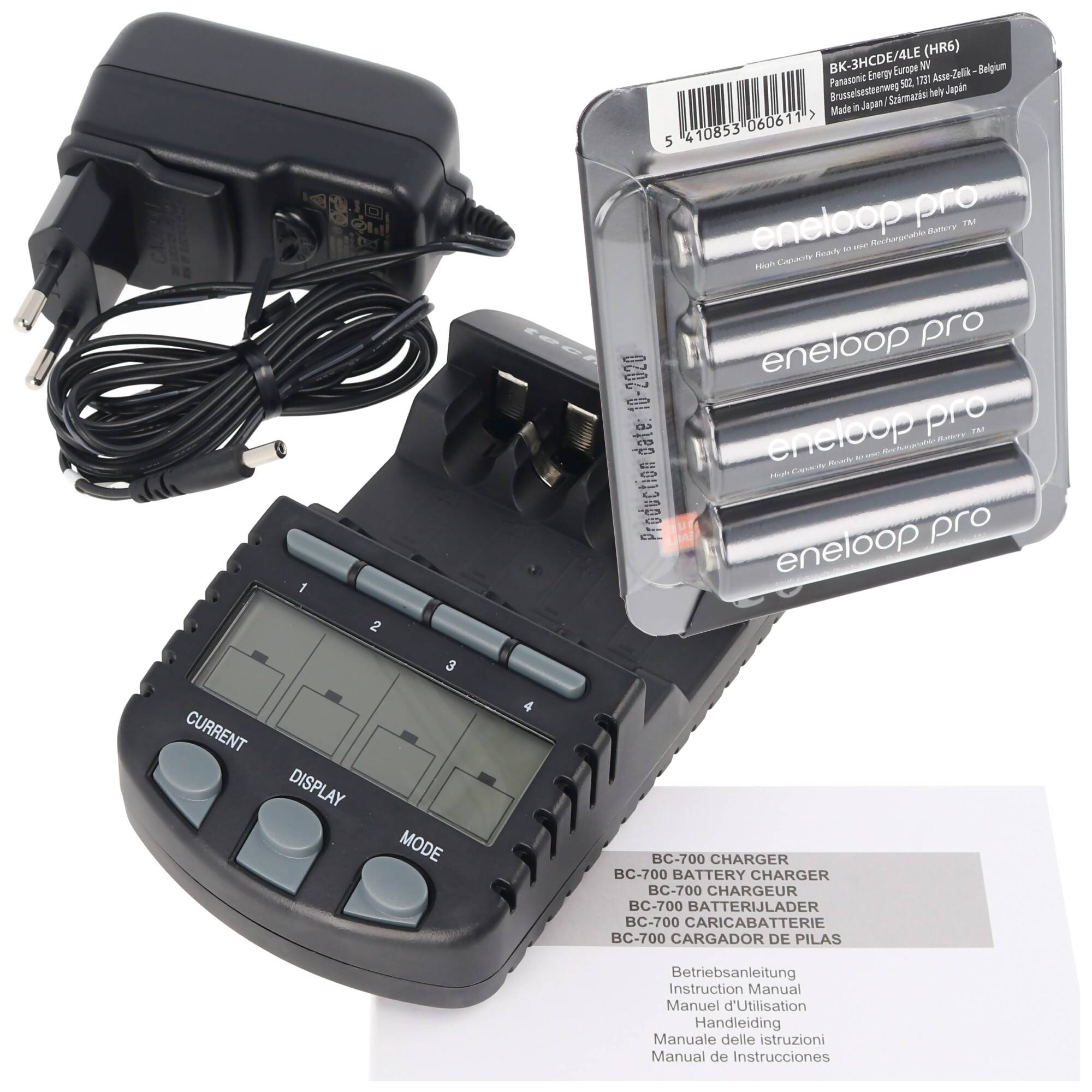 4x Panasonic eneloop Pro (ehem. Sanyo eneloop Pro) HR-3UWX 2500mA 1,2V NiMh AA Mignon Akkus inkl. Schnelladegerät LCD-Di