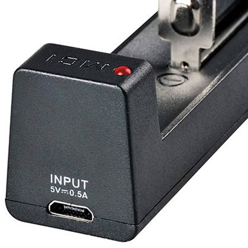 1-Schacht USB-Schnellladegerät mit bis zu 1Ah Ladestrom, lädt 16340, 14500, 18650