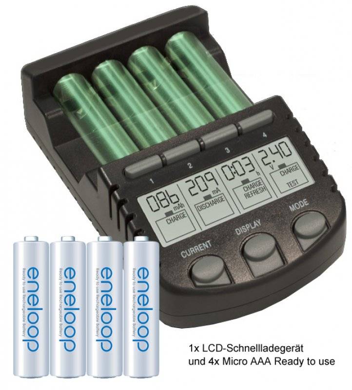 ALPHA700 Schnellladegerät mit LCD-Display inkl. 4x Sanyo HR-4UTG